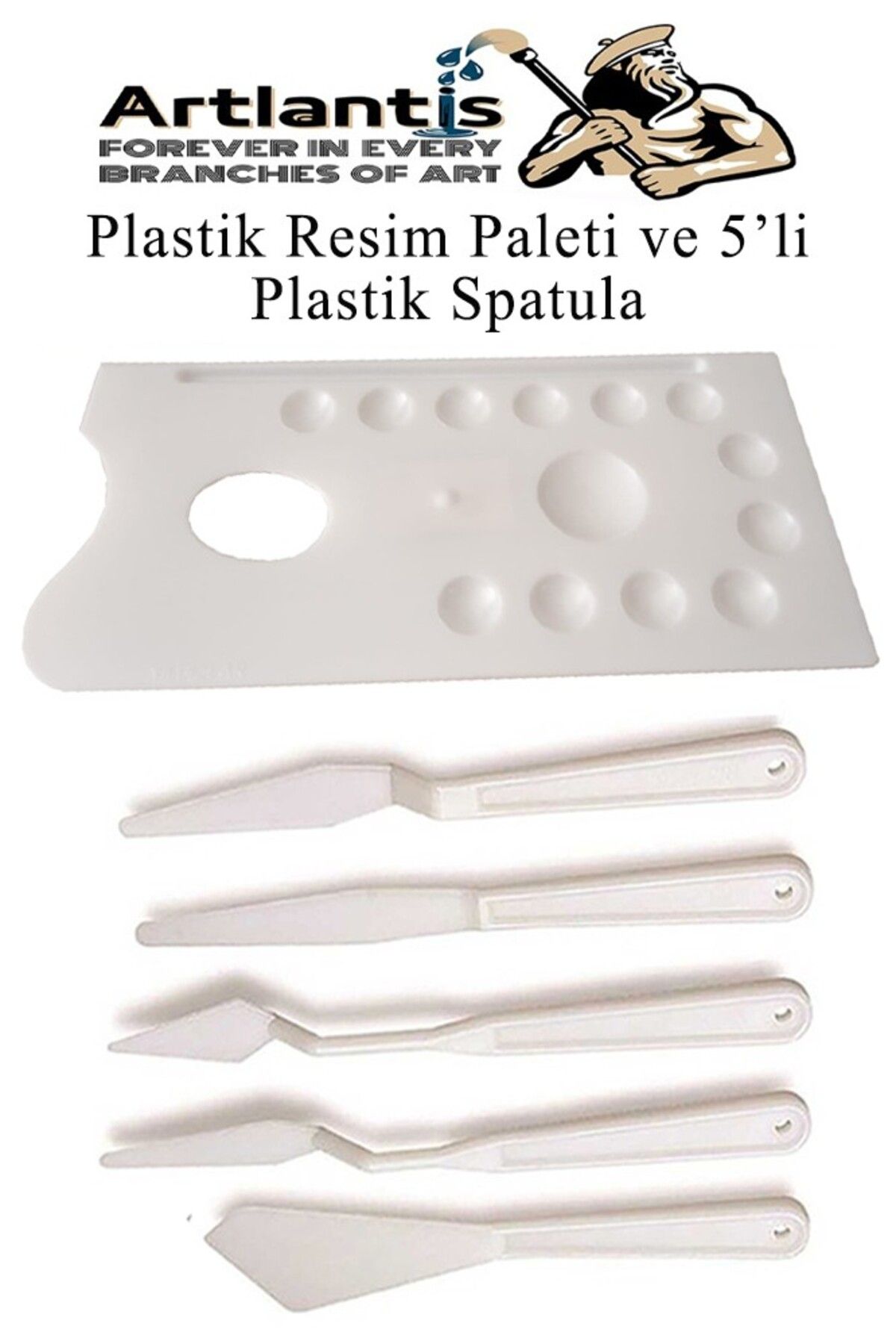 Artlantis Plastik 13 Hazneli Resim Paleti ve 5 li Plastik Spatula 1 Paket Ressam Paleti Sanatsal Esnek Plastik