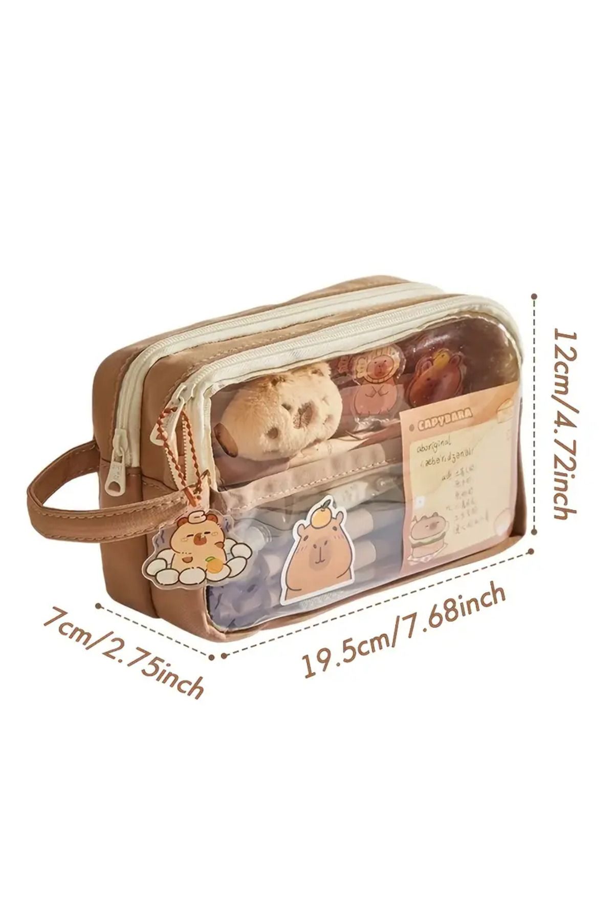BABUN-7 Piece Large Wide Capacity Capybara Pen Holder Set with Sticker Notepad Pen Case 5