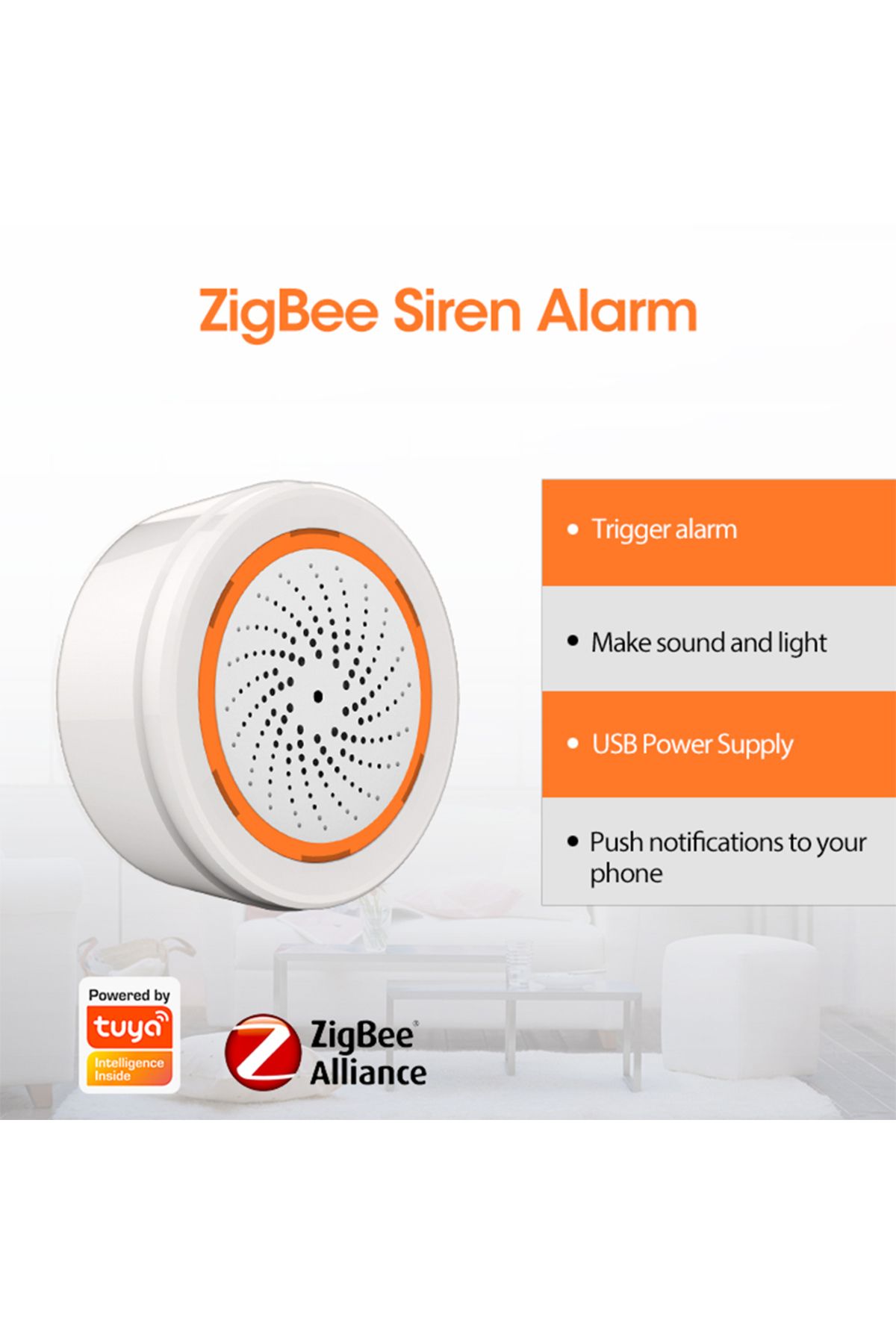 Choice-Coolcam Tuya Zigbee Smart Siren Alarm For Home Security With Strobe Alerts Support Usb Cable Powe... 2