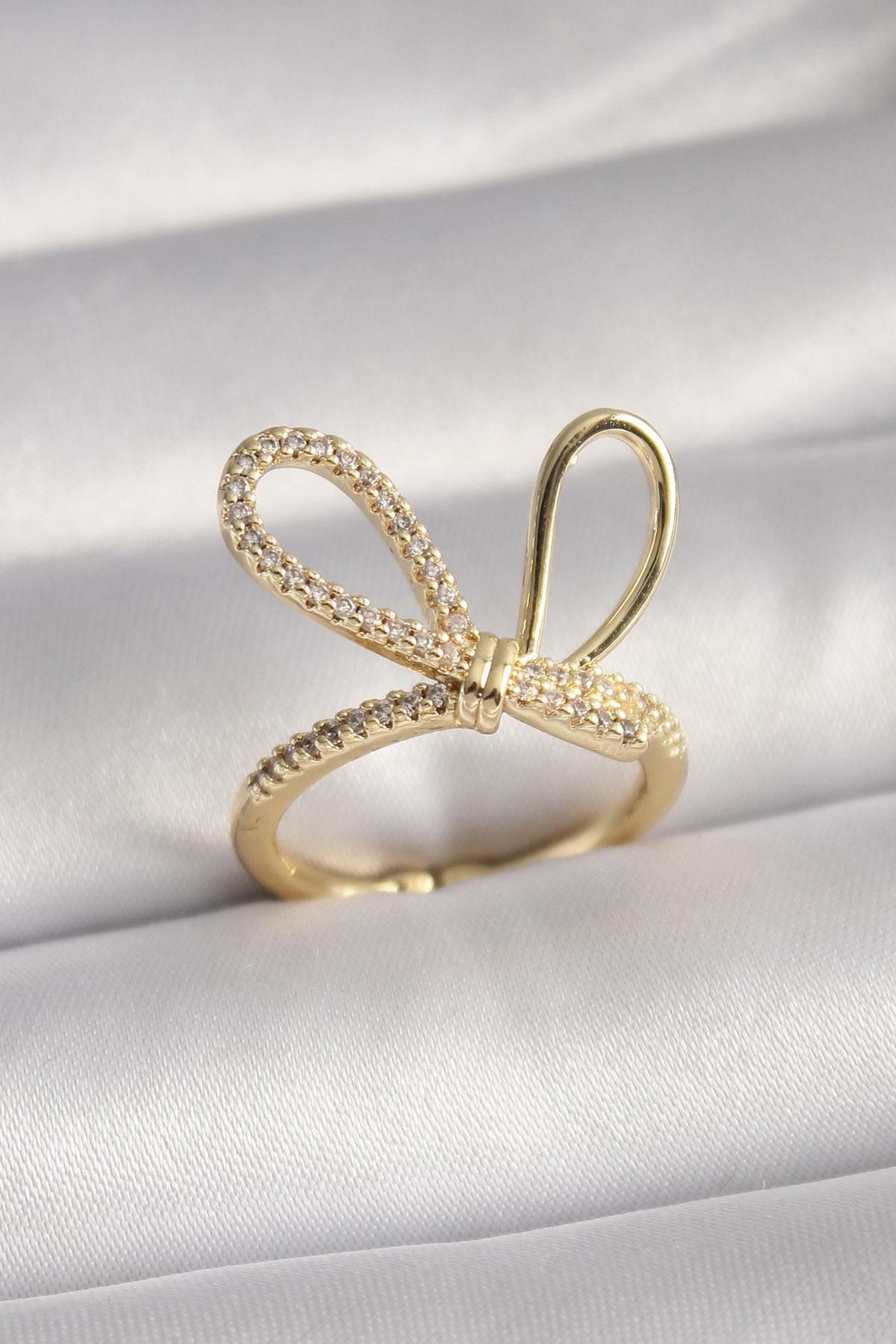 Celira Gold Renk Zirkon Taşlı Düğüm Model Kadın Yüzük