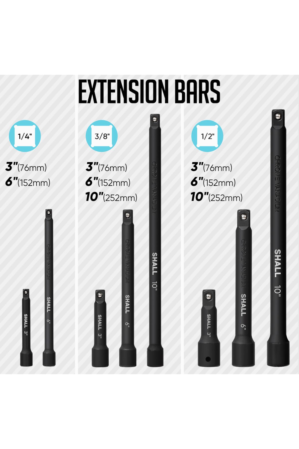 SHALL-18-Piece Drive Tool Accessory Set 1/4" 3/8" 1/2" Drive Impact Extension Set Socket Extensio... 2