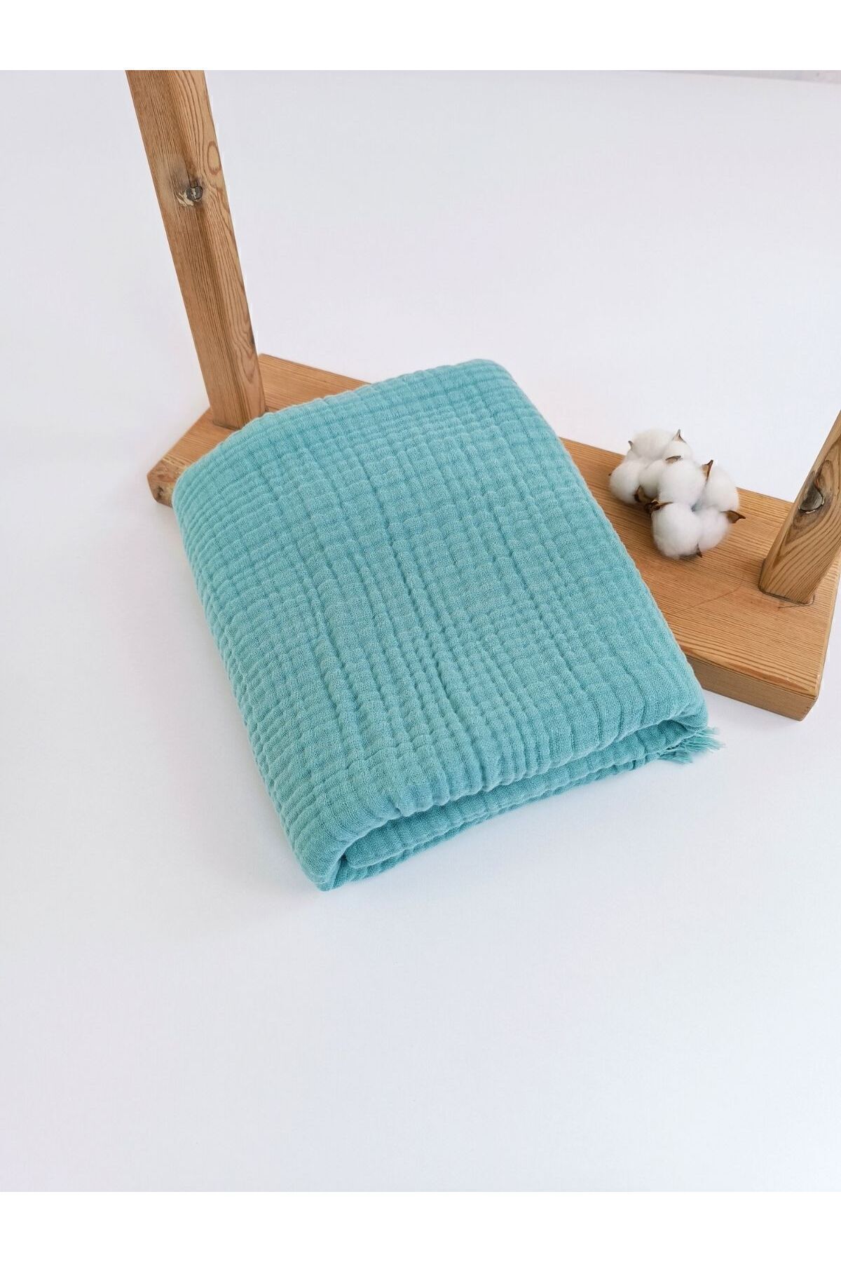 Tomuycuk 4 Kat Müslin Mint Yeşil Saçaklı Bebek Battaniyesi 100x120 Cm- %100 Pamuklu & Çok Amaçlı Battaniye fotoğrafı 3 (önizleme)