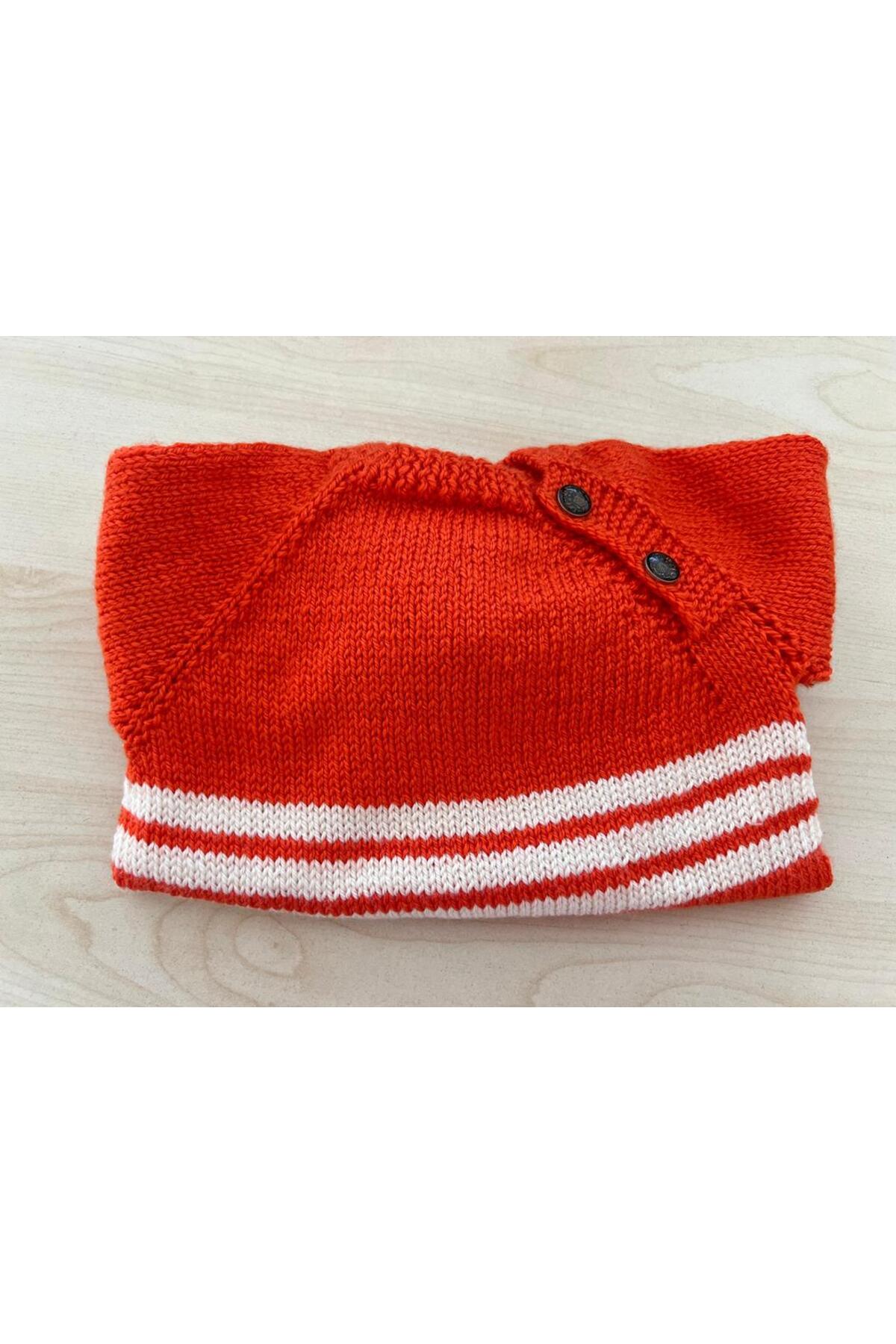 Mersin Alzheimer Derneği Turuncu renk beyaz çizgili el örgüsü unıxes kazak(6-9ay) fotoğrafı 3 (önizleme)