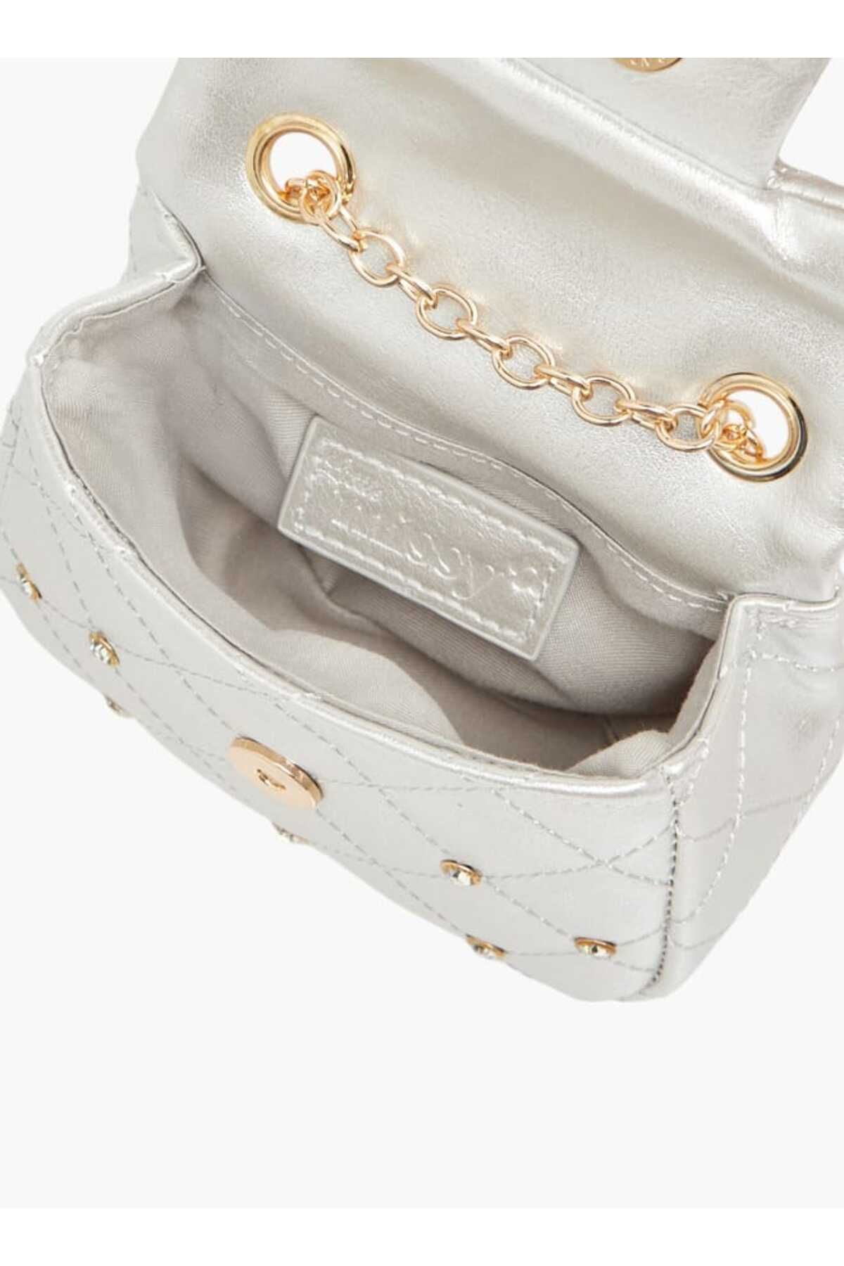 Little Missy-Embellished Crossbody Bag with Chain Strap and Button Closure 6