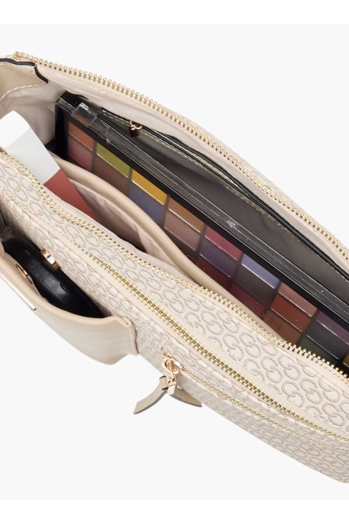 Celeste-Monogram Print Crossbody Bag with Adjustable Strap and Zip Closure 6