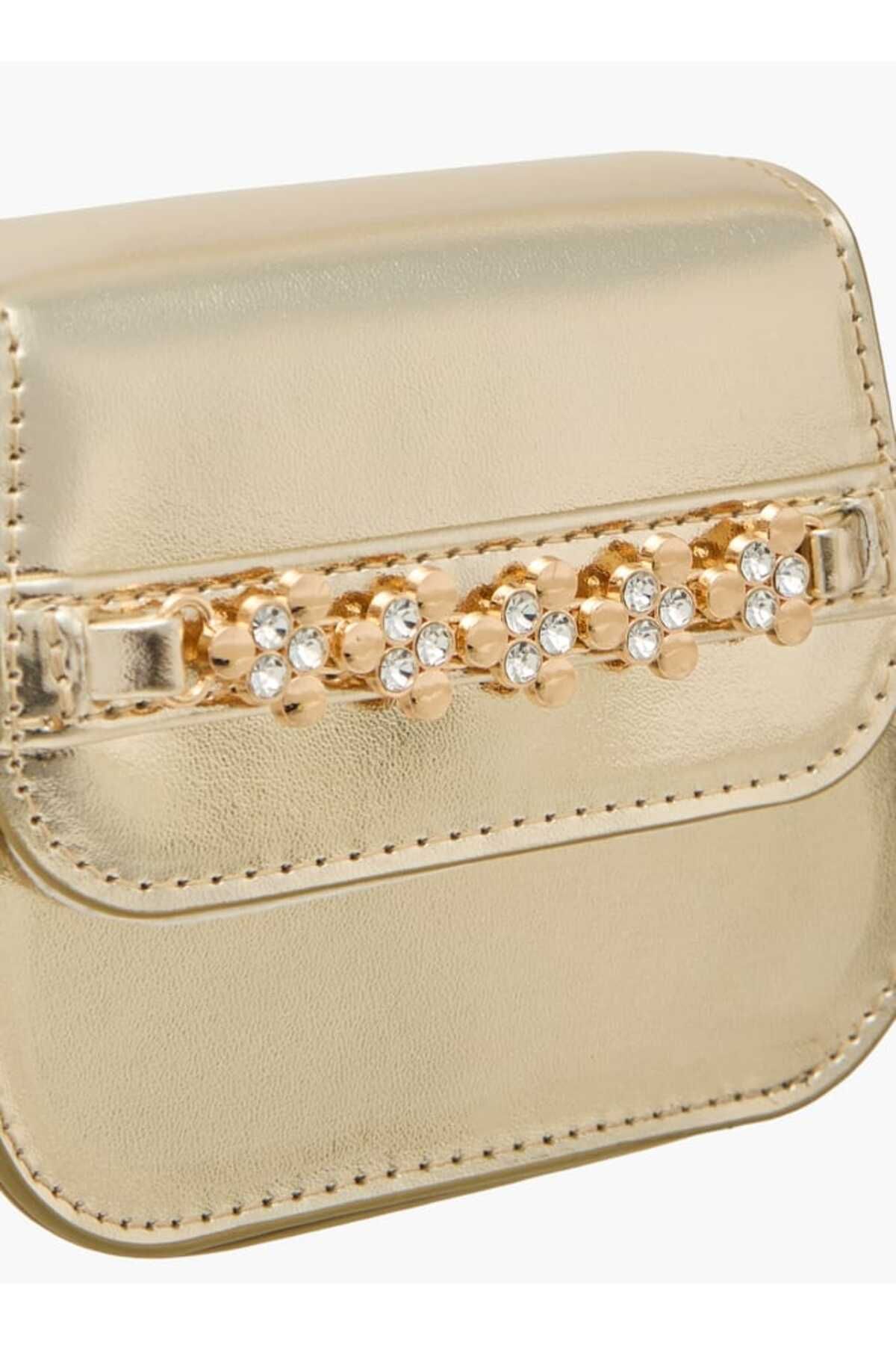 Little Missy-Embellished Crossbody Bag with Detachable Chain Strap and Button Closure 4