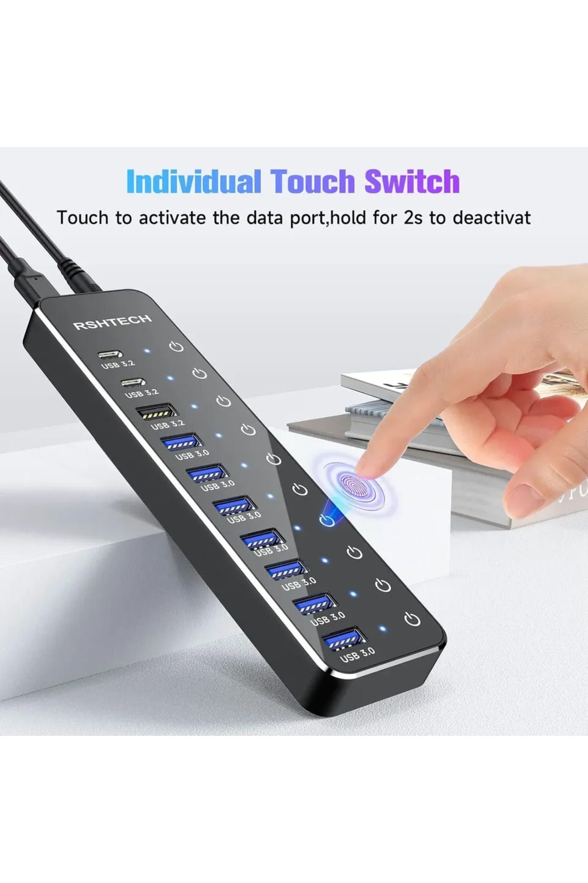 Choice-Eu Plug Adapter Rshtech Usb Hub 10-port Usb C Hubs 60w With 10gbps Data Transfer Ports Individual To 6