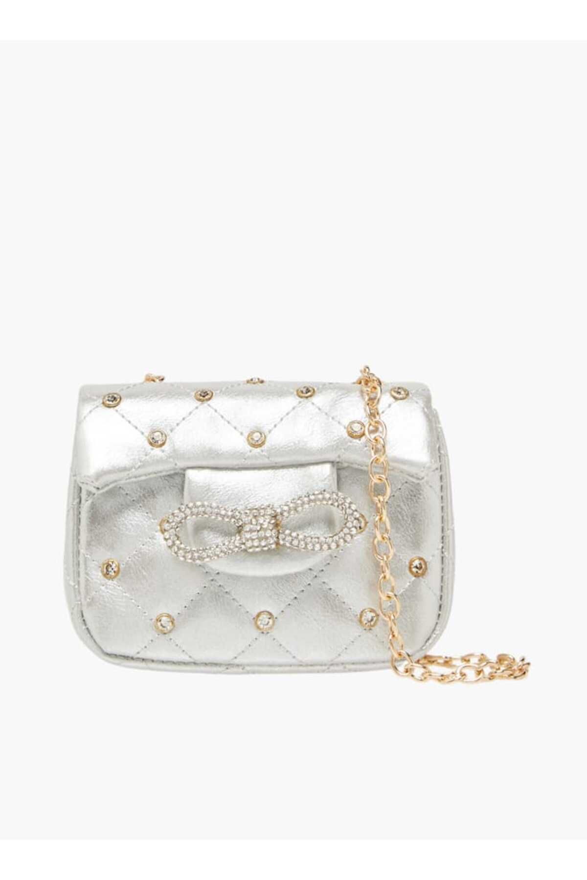 Little Missy-Embellished Crossbody Bag with Chain Strap and Button Closure 1
