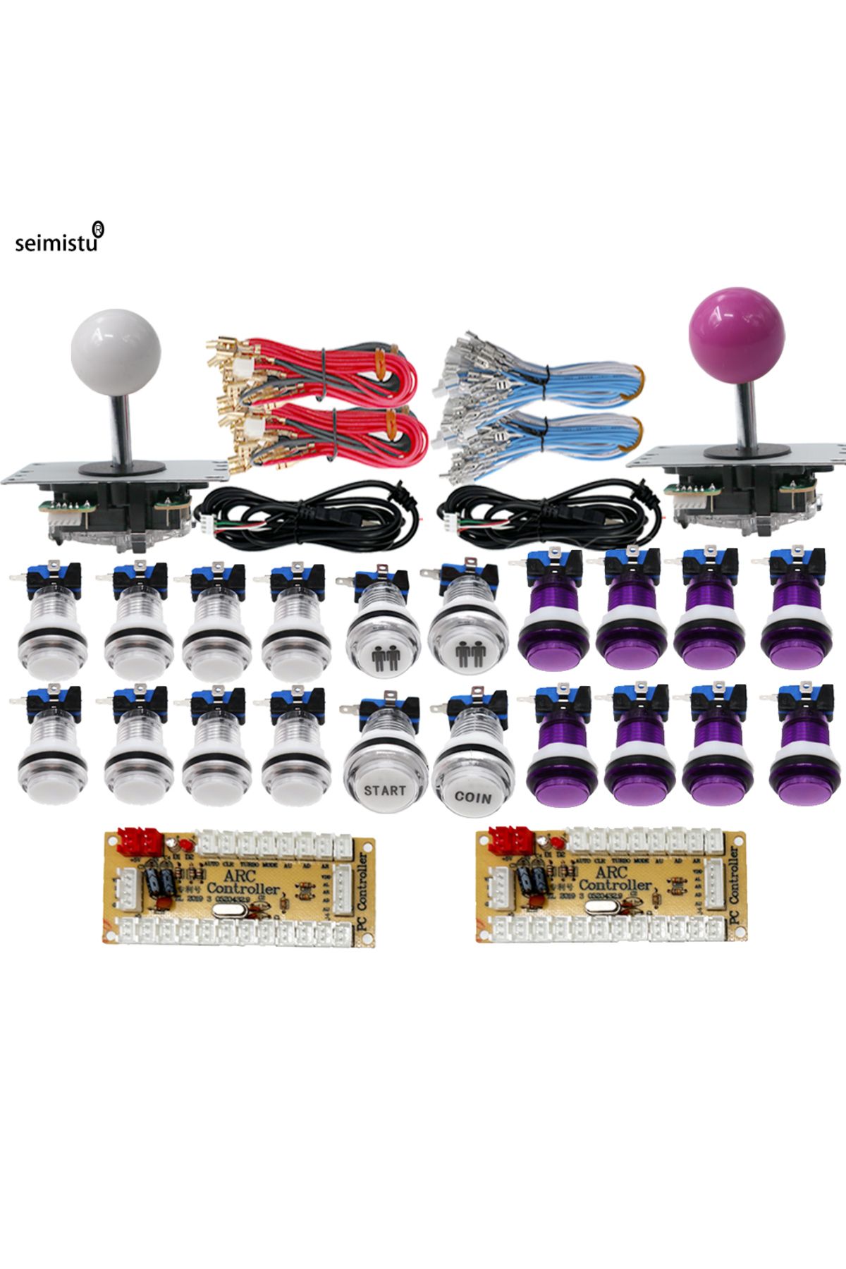 Choice-white-purple DIY PC Raspberry Pi Arcade joystick Game Kit With LED Push Button American Style Joyst 1
