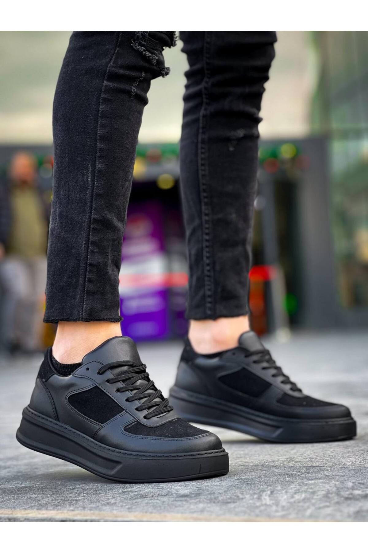 BOA-Kb-X8 Black Skin Black Suede Detailed Black High Sole Casual Sneakers 2