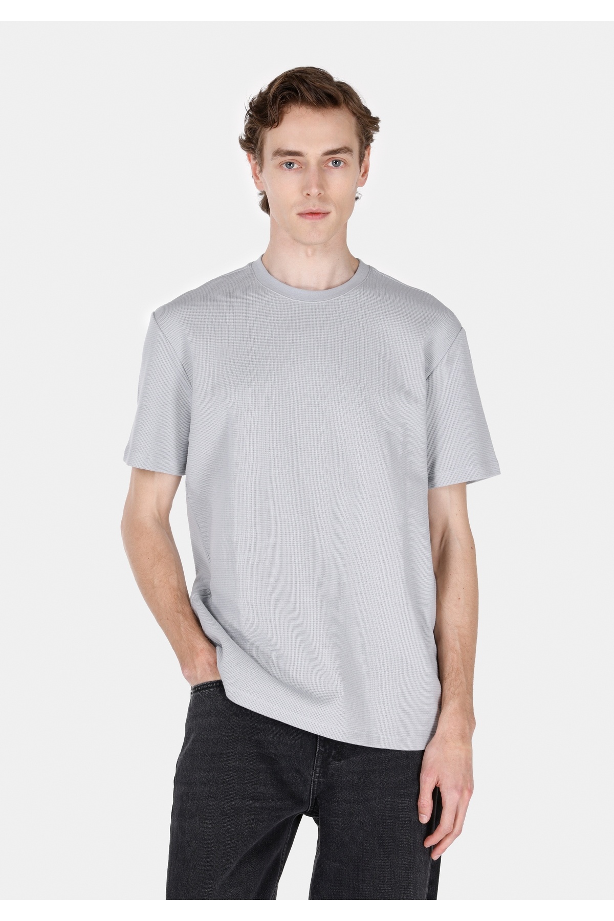 کالینز تی‌شرت آستین کوتاه مردانه یقه گرد ساده آبی Comfort Fit