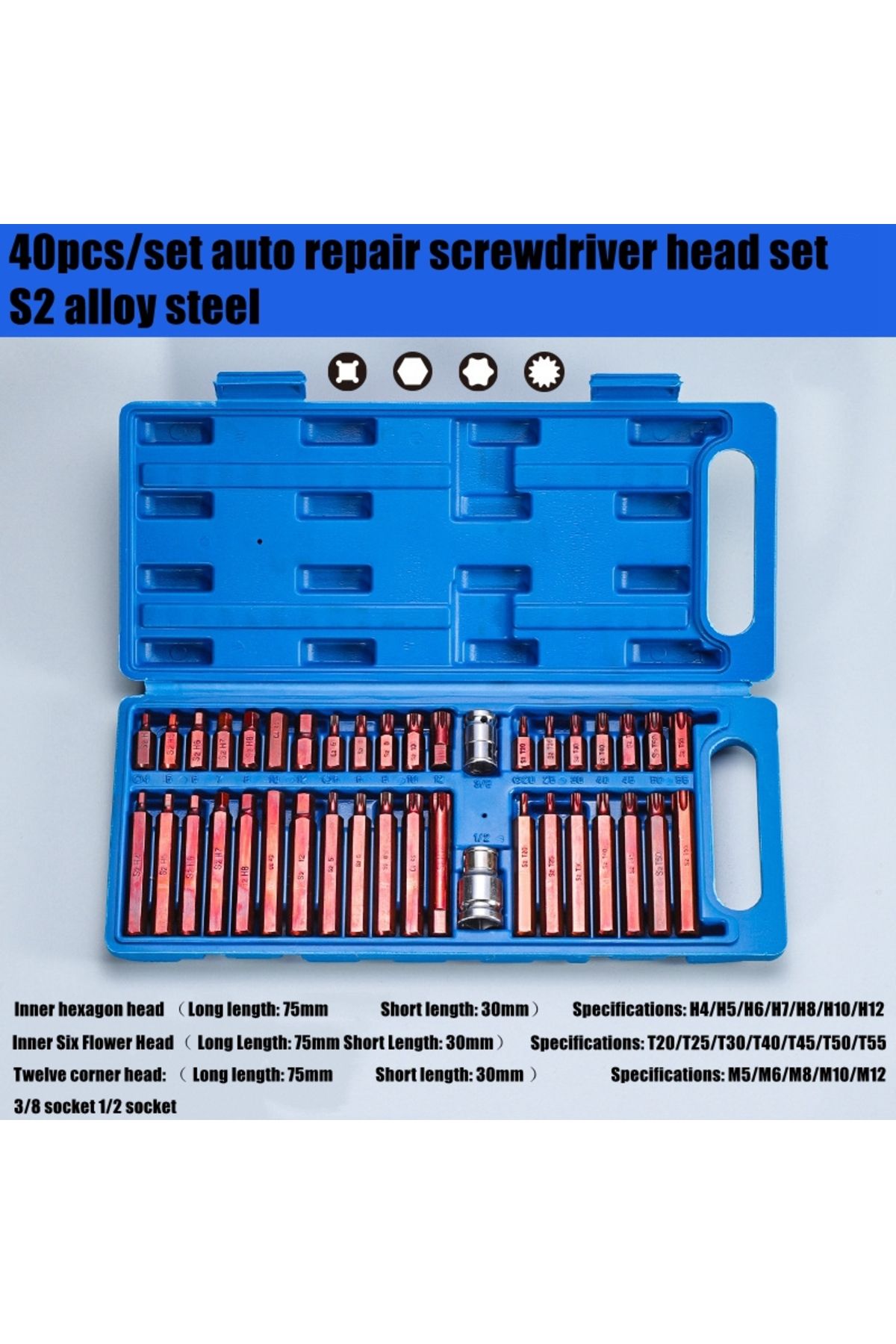 Choice-مجموعة أدوات مفك براغي دقيق S2 من الفولاذ المقاوم للصدأ مكونة من 40 قطعة من Torx Star Spline Hex Socket Bits Garage E 1