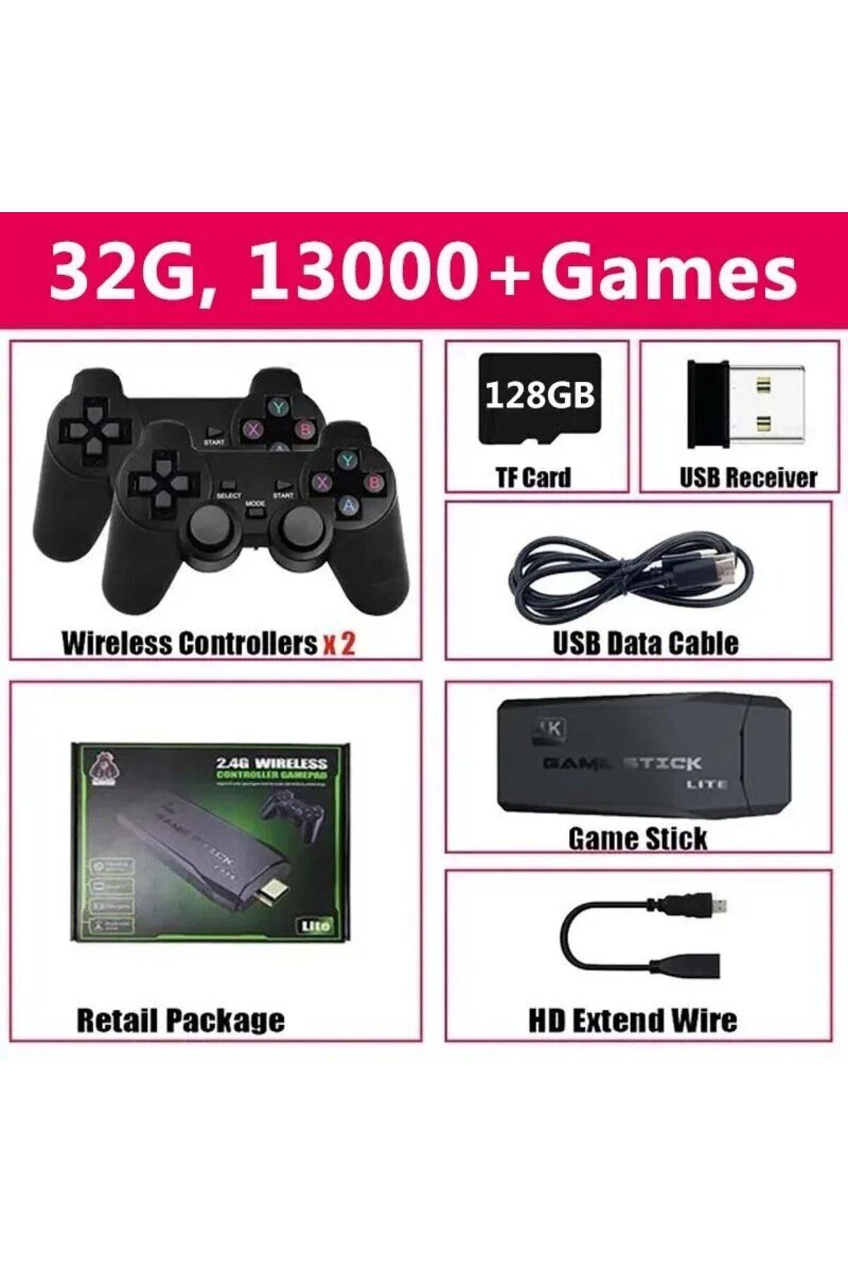 TECTINTER-32g Video Game Console Built-in 20000 Games Wireless Controller TV Game Stick 4K HD Retro Mini Handh 1