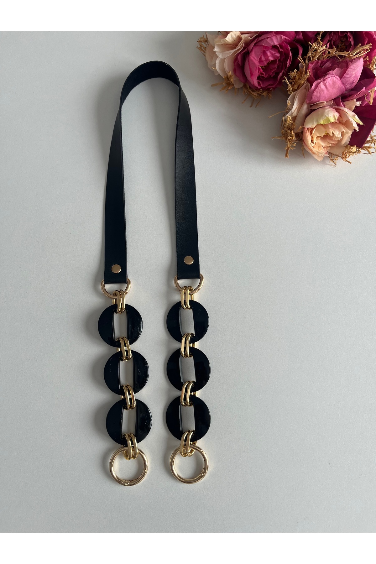 Black Faux Leather Acrylic Handles for Knitting Bags