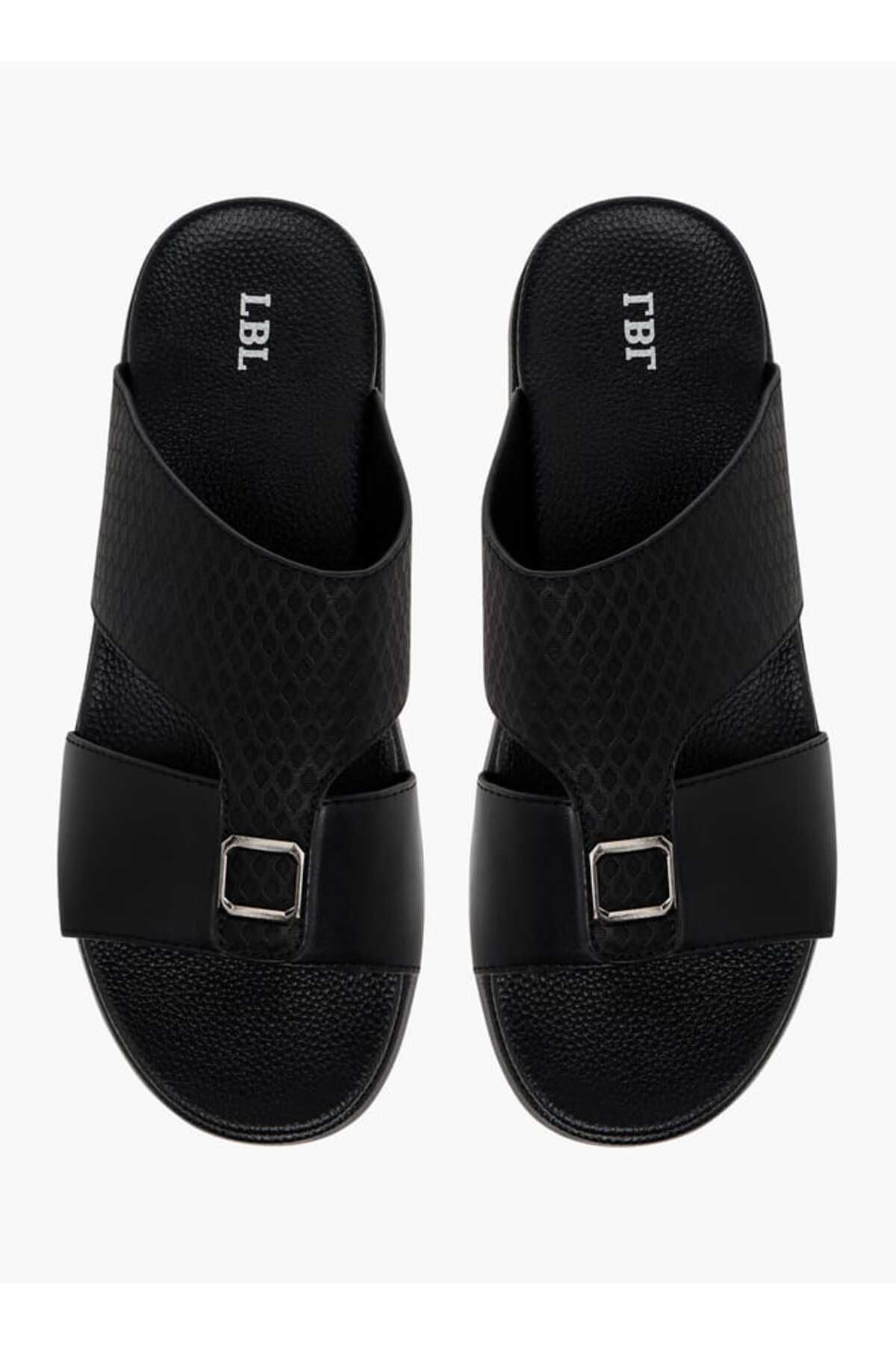 LBL by Shoexpress-Textured Slip-On Sandals with Metallic Detail 1