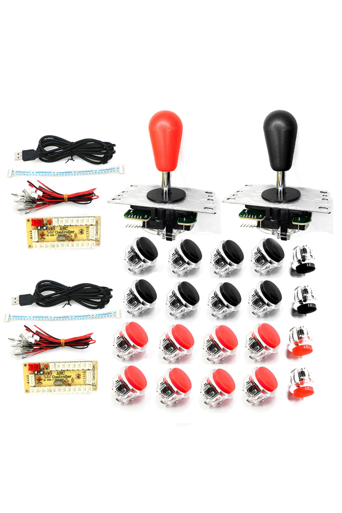Choice-Red Black 2 Playersarcade Game Diy Set Joystick Kit Clear Push Button Zero Delay Usb Board Controlle 1