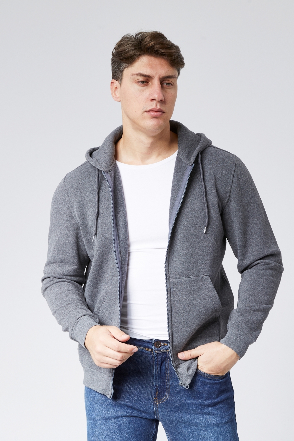 Mooncover Erkek Fermuarlı Kapşonlu Cepli Sweatshirt – Koyu Gri — رنگارنگ erkekfermuar1