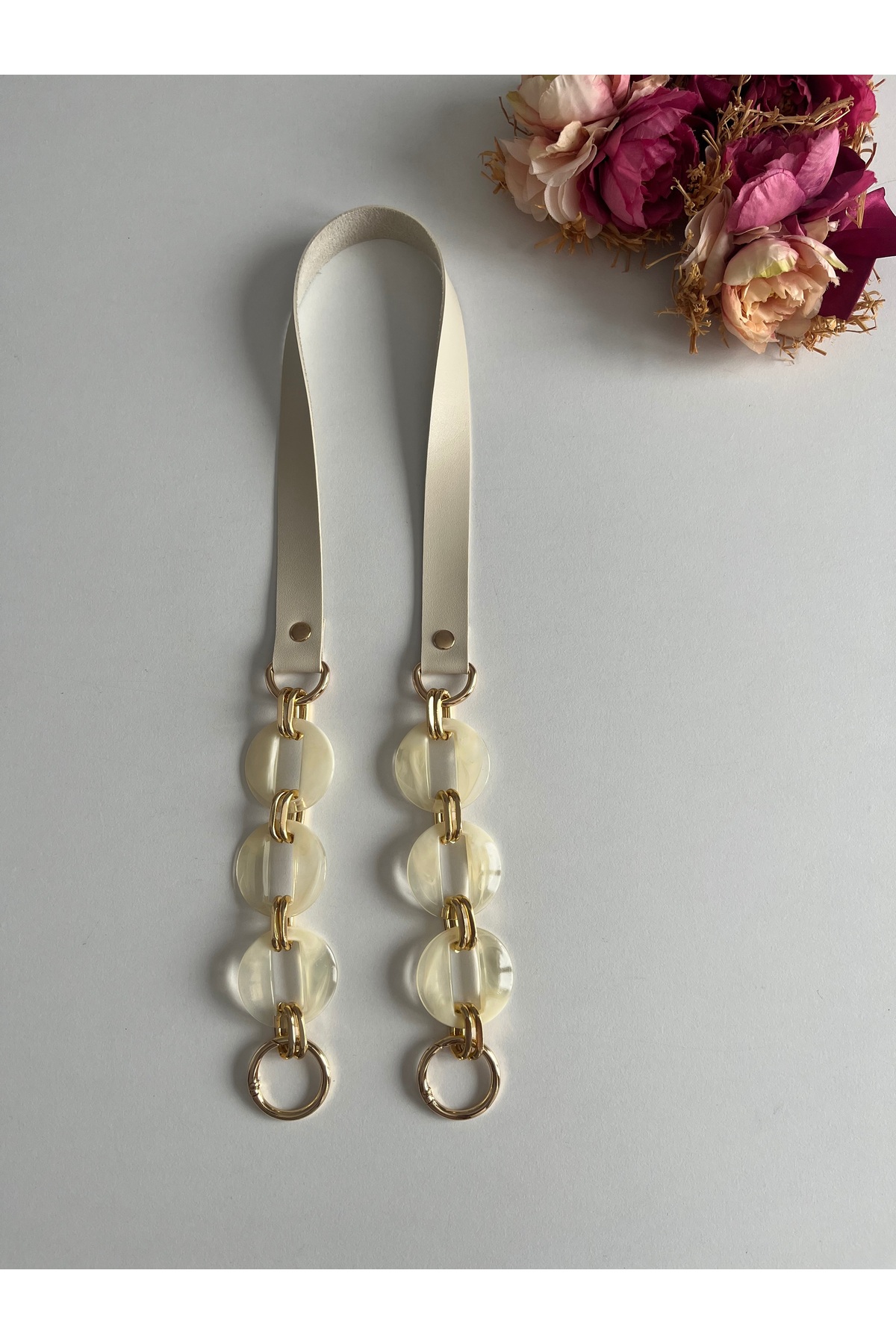 Cream Faux Leather Acrylic Handles for Knitting Bags