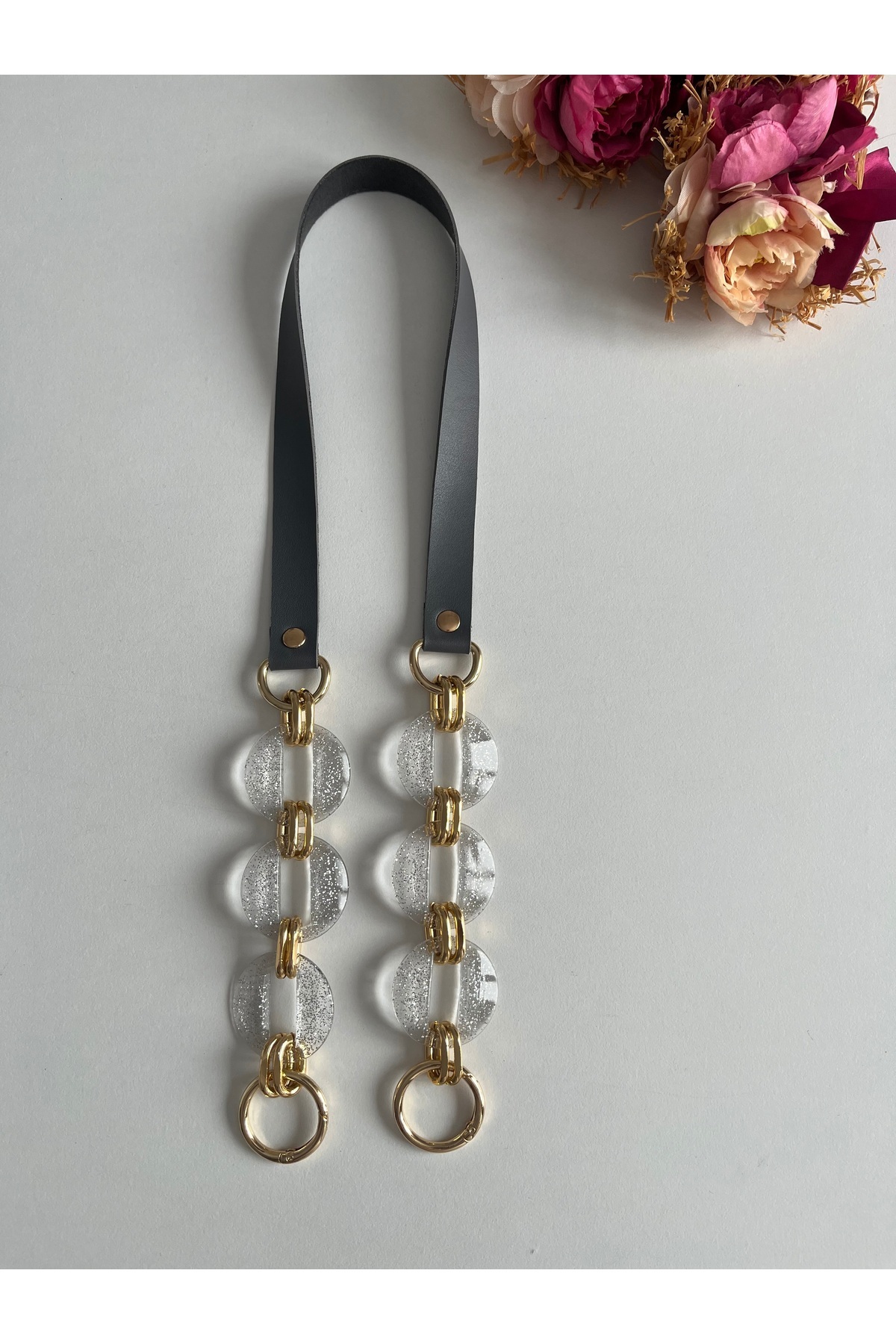 Grey Faux Leather Acrylic Handles for Knitting Bags