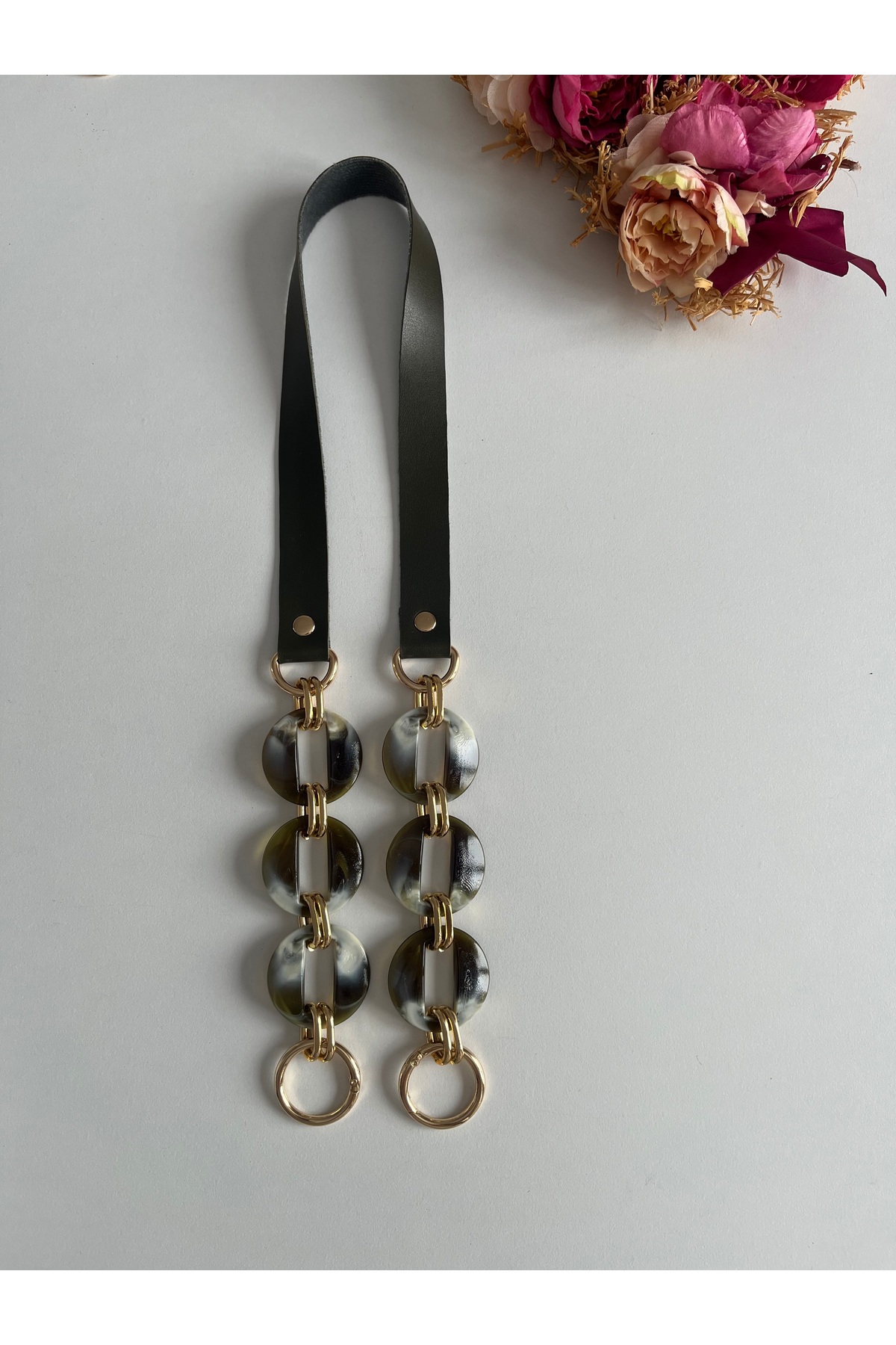 Khaki Faux Leather Acrylic Handles for Knitting Bags
