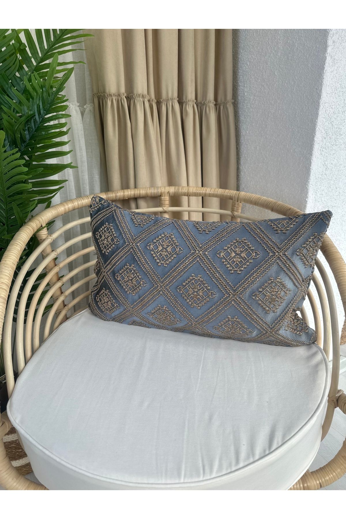 Decamor home-Gold Blue Diamond Patterned Living Room Throw Pillow - Cover Pattern 105 2