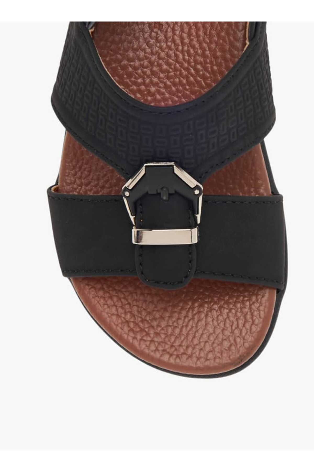 LBL by Shoexpress-Textured Arabic Sandals with Hook and Loop Closure 3