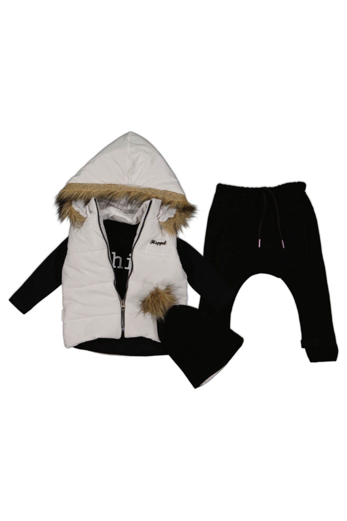 Unisex Bebek Altı Siyah Şişme Yelekli 3lü Takım (6-18 Ay)