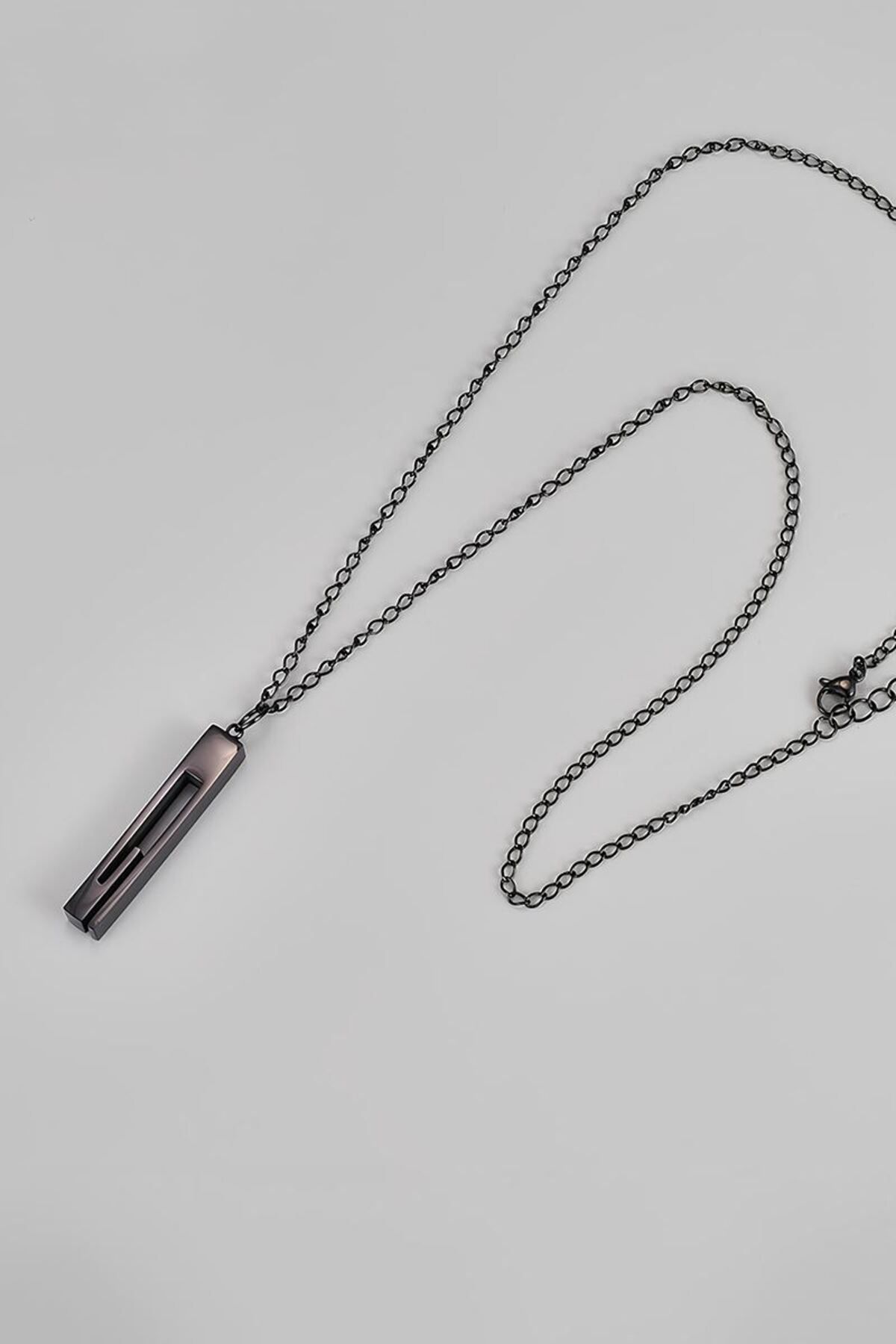 Chavin-Black Greek Pattern Bar Steel Men's Necklace Eu41Sy 2