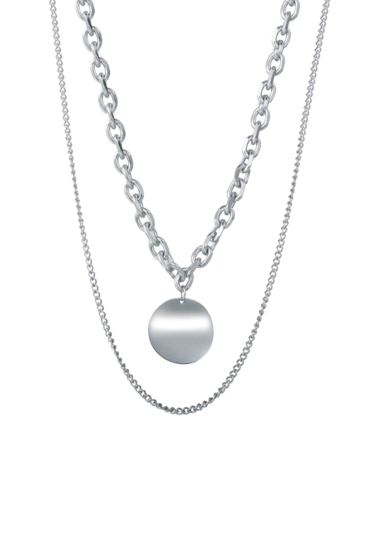 Chavin-Shiny Women's Locket Steel Necklace with 2 Chains Eh03 2