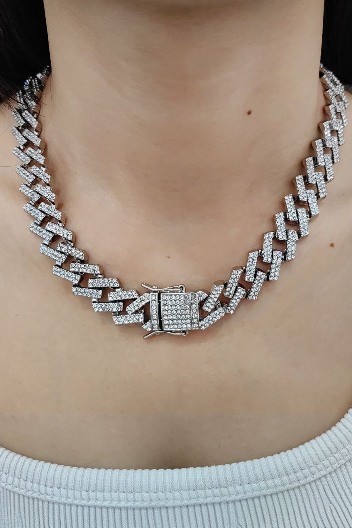 Chavin-15 mmGray Thick 45 cmJewelled Alloy Women's Chain eu79by 3