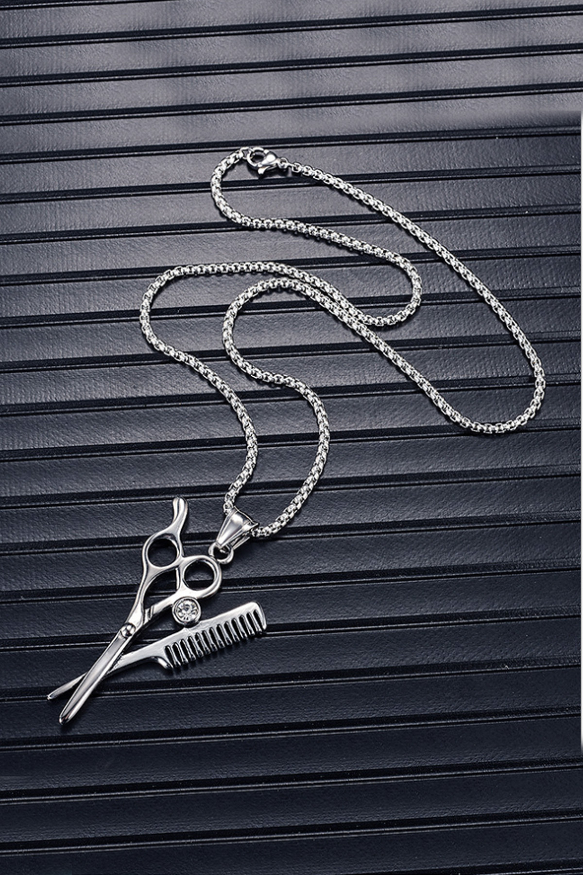 Chavin-Barber Scissors Comb Steel Men's Necklace Ei95By 3
