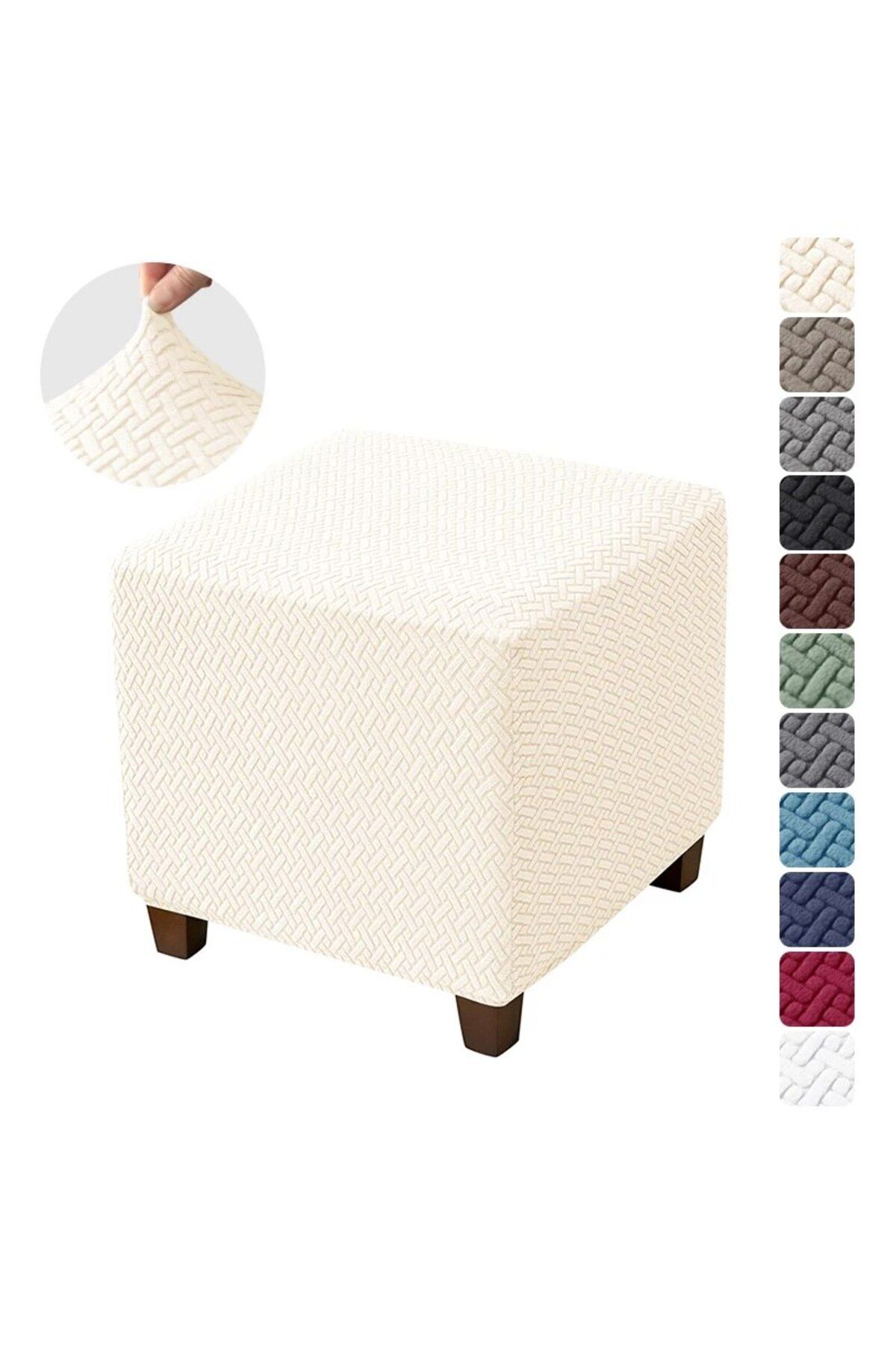 Choice-Beige Stool cover T-Shape Jacquard Square Stool Cover Ottoman Stool Cover Elastic Sofa Footrest Slip 1