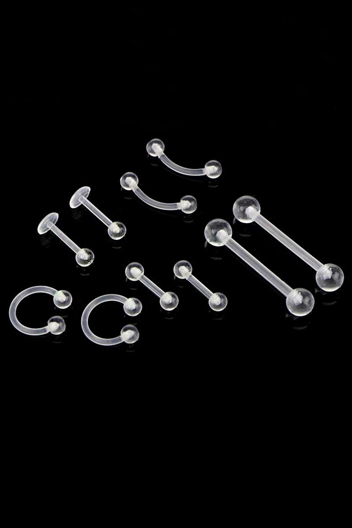 Chavin 10 lu Şeffaf Akrilik Kaş Göbek Dil Kulak Piercing en41-10