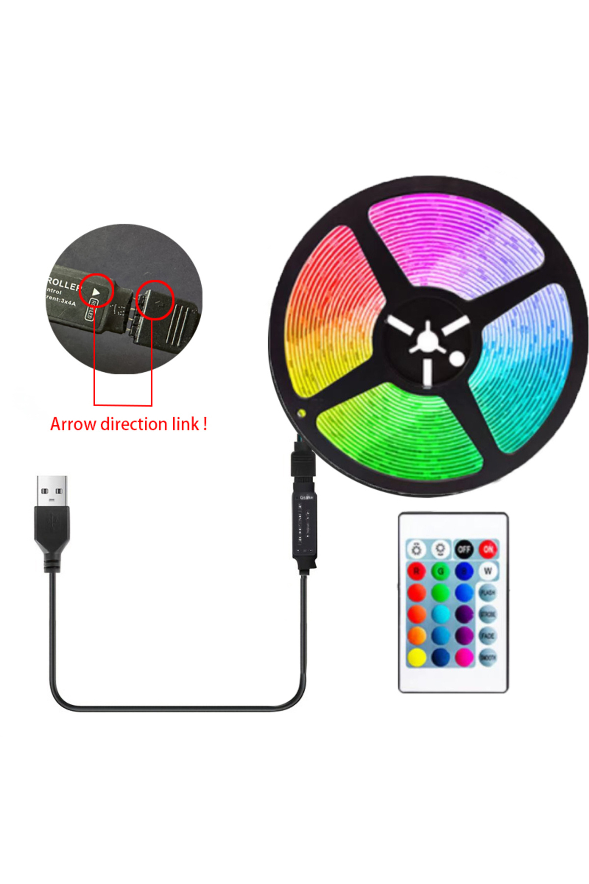 Choice-2m 5V 2M-RGB Color 2M LED Light String 60 Leds Computer Desk DIY Backlight 24 Key Remote Control RGB 5