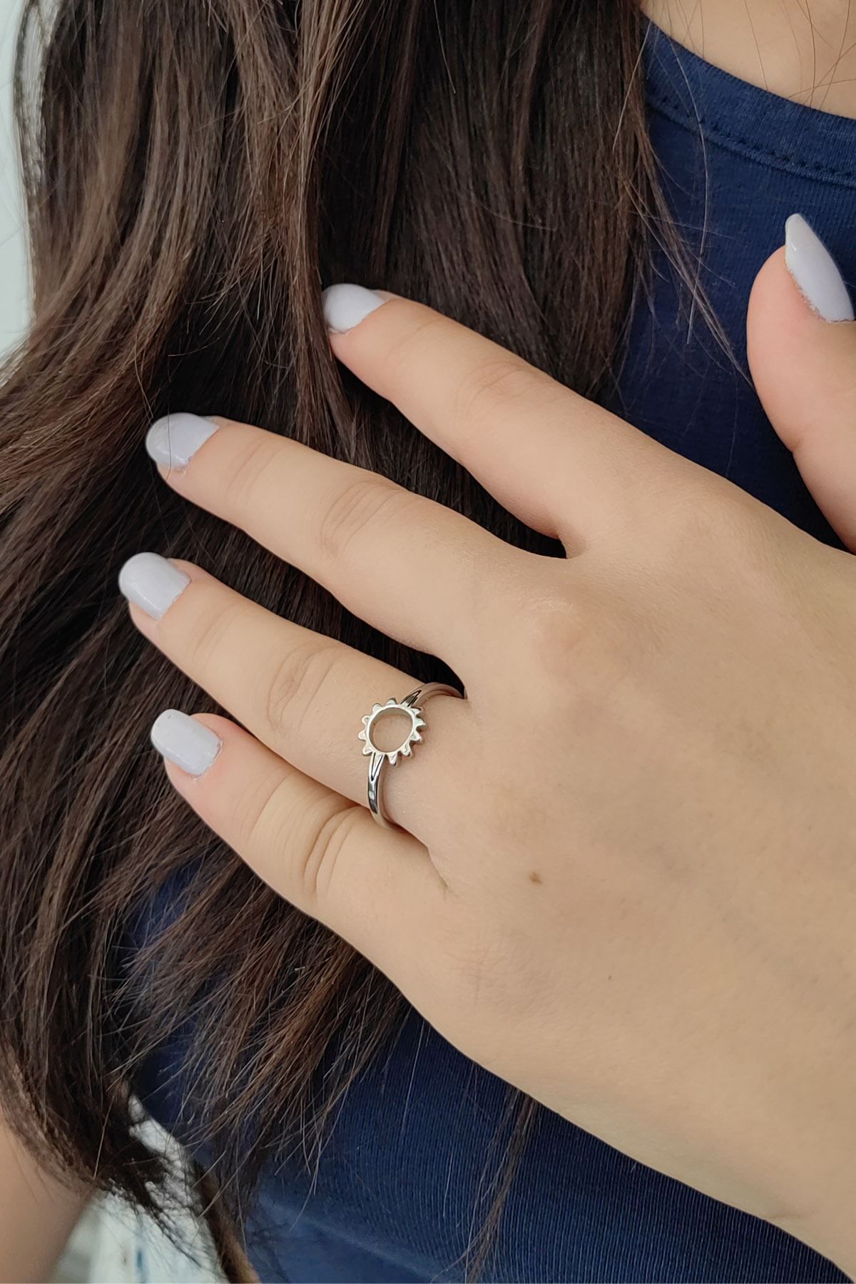 Chavin-Steel Silver Sun Model Women's Ring Ev35By 3