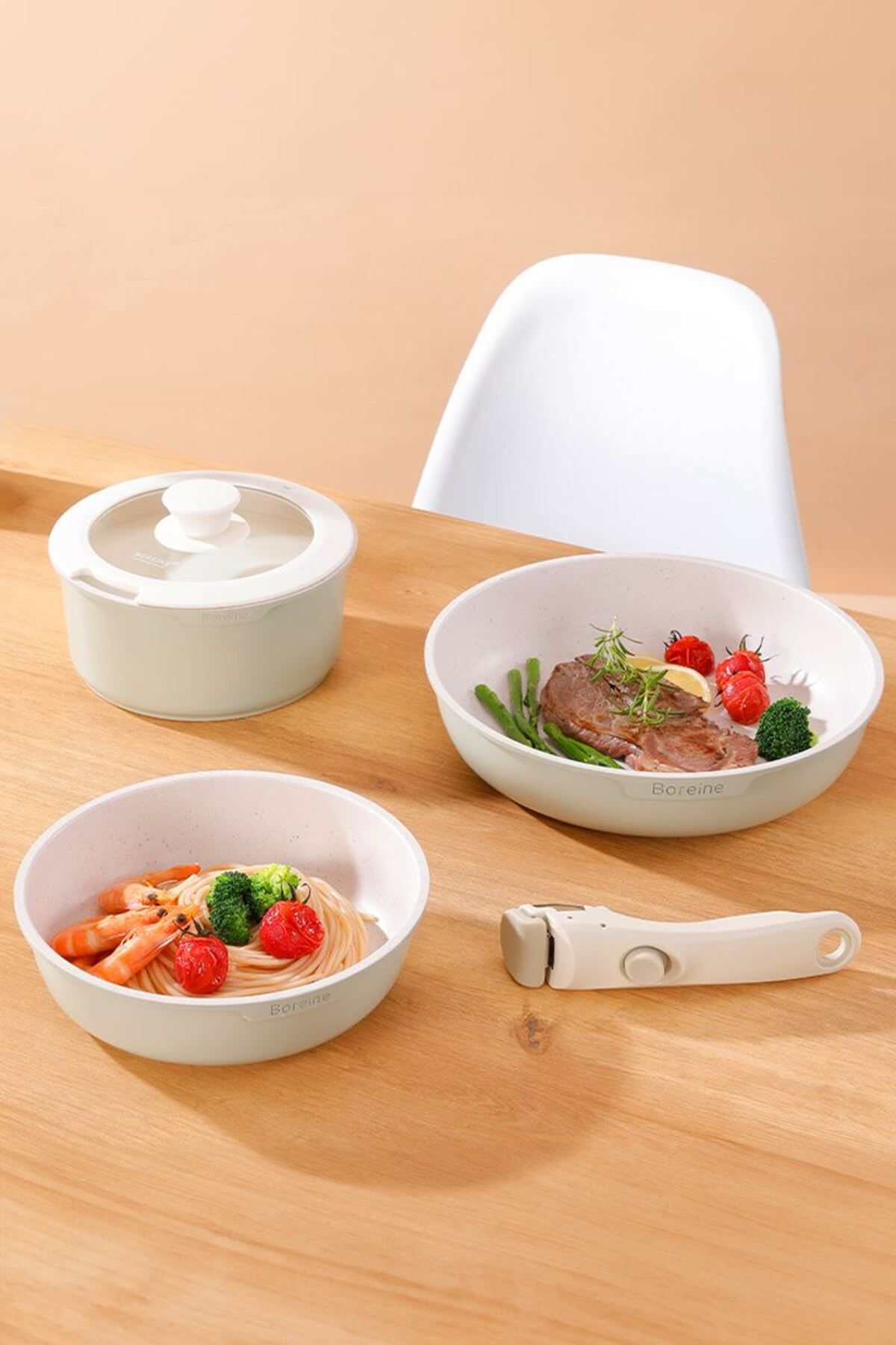 Boreine-Ecolon Cap.5 Pieces - Non-Stick Cookware Set with Removable Handle Cin610ys 3