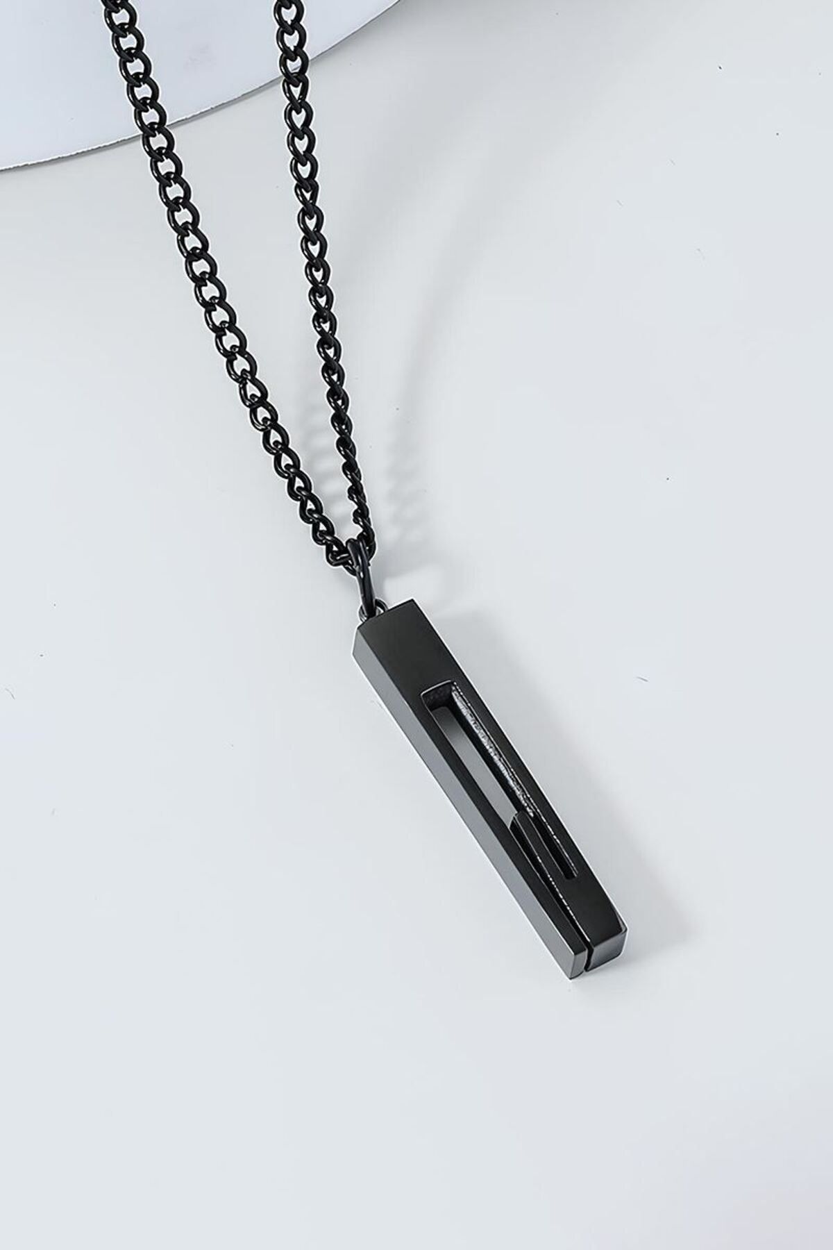 Chavin-Black Greek Pattern Bar Steel Men's Necklace Eu41Sy 1