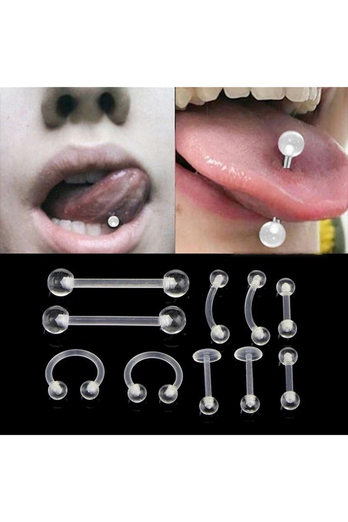 Chavin 10 lu Şeffaf Akrilik Kaş Göbek Dil Kulak Piercing en41-10 görsel 2