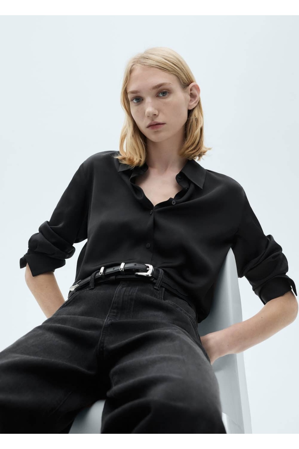 MANGO Woman-Satin draped shirt 8