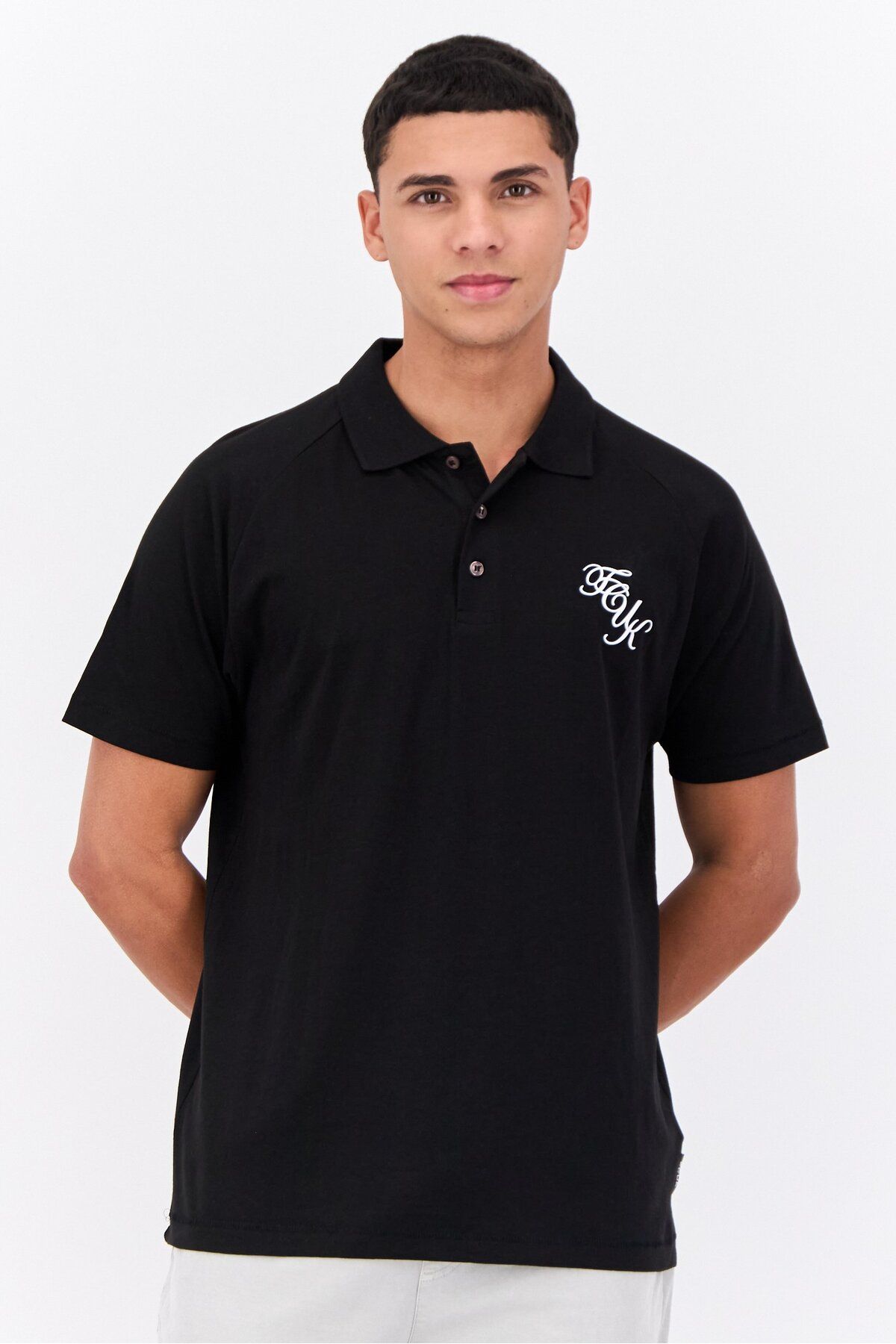 French Connection-Men 3 Pcs Regular Fit Brand Logo Short Sleeves Polo, Black 4