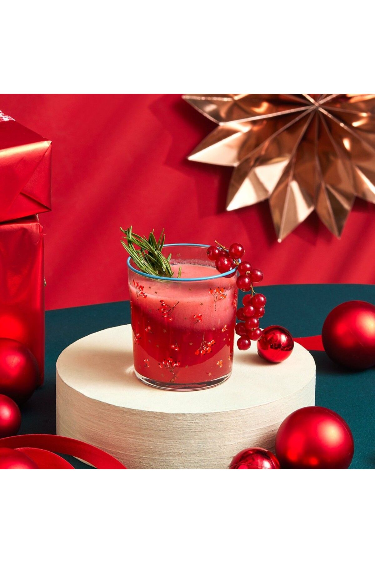 Karaca-Home Neujahr Weihnachten 3-teiliges Metzgerbesen-Glasbecher-Set, 380 ml, Mehrfarbig 4