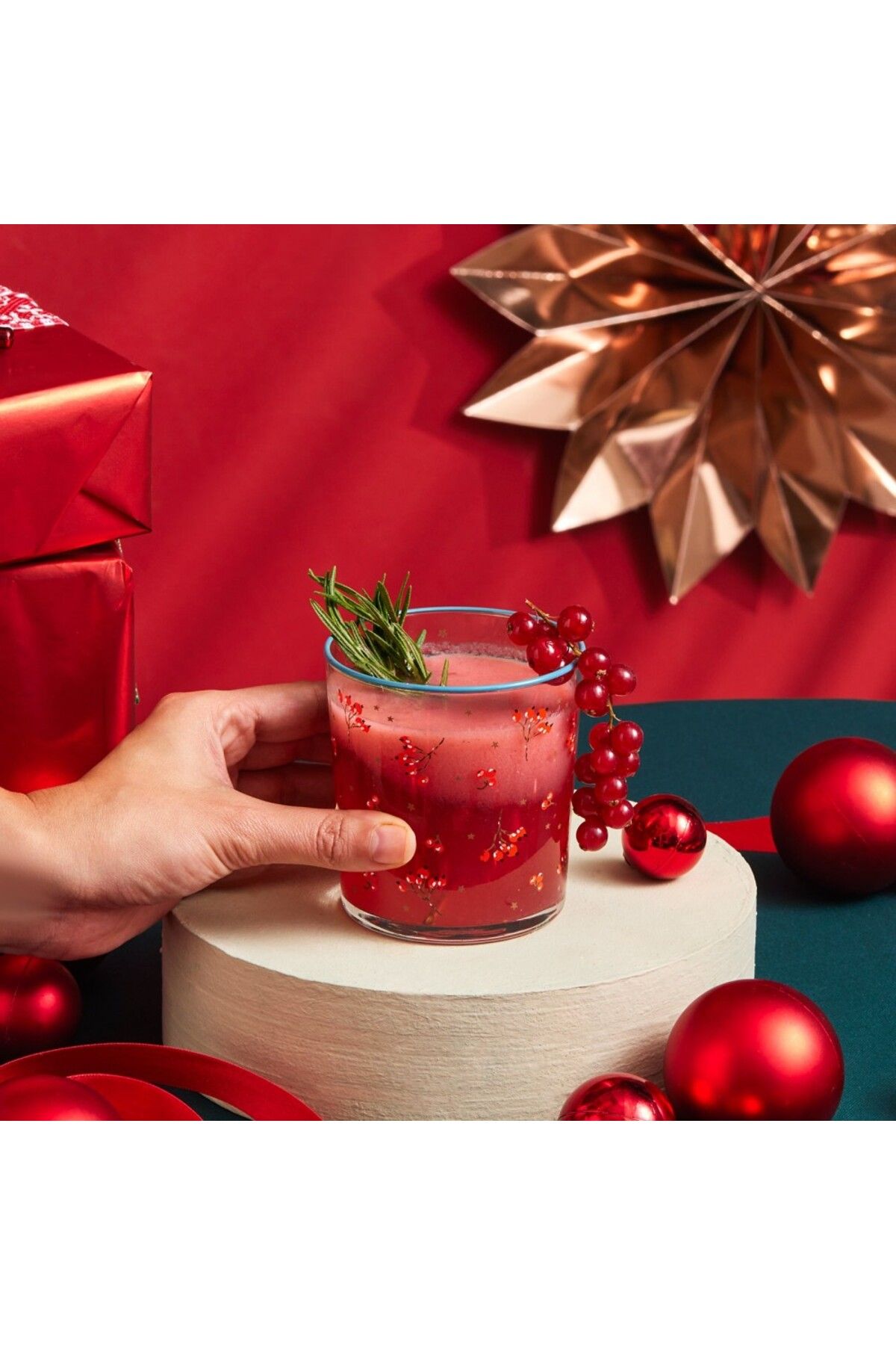 Karaca-Home Neujahr Weihnachten 3-teiliges Metzgerbesen-Glasbecher-Set, 380 ml, Mehrfarbig 3