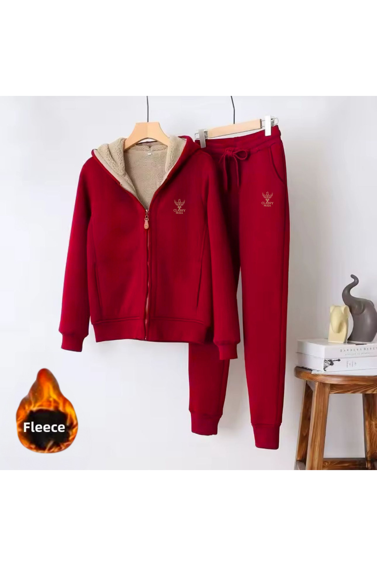 CLASSY.MODA-Thermal-Sweatpants Set - Set of 2, Bottom-Top Naki, Hooded, 3 Thread Raster, Excluding Welsoft Sleeves 1