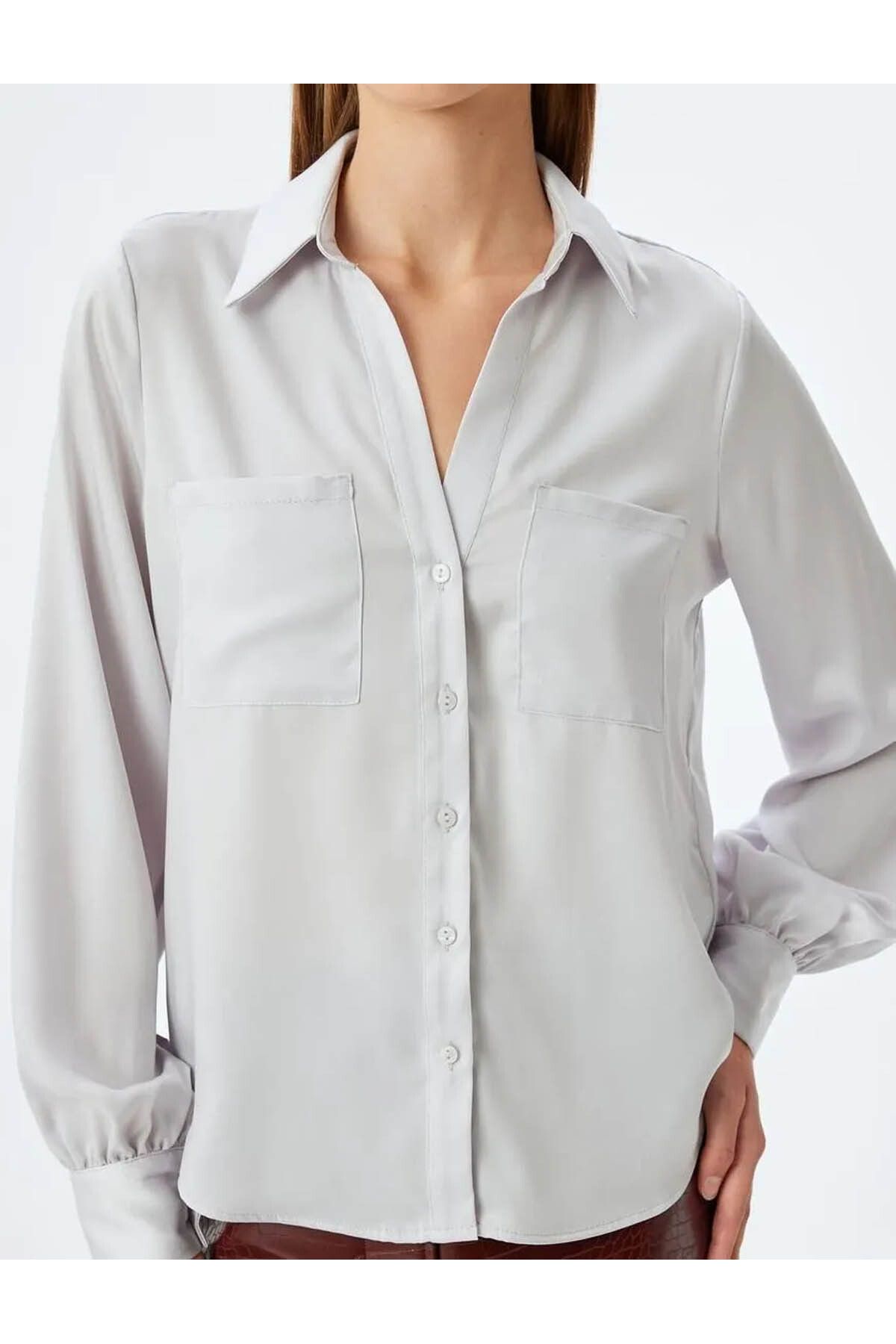 Koton-Classic Collar Shirt with Long Sleeves and Pockets 4