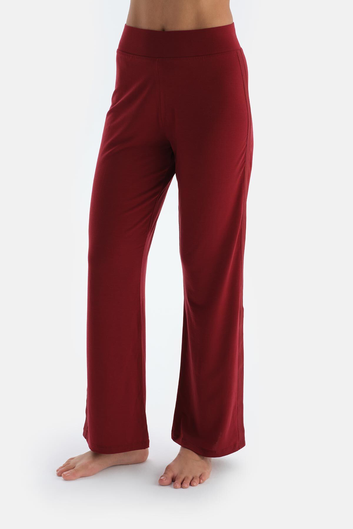 Dagi-Burgundy Basic Side Stripe Lace Detailed Trousers 4