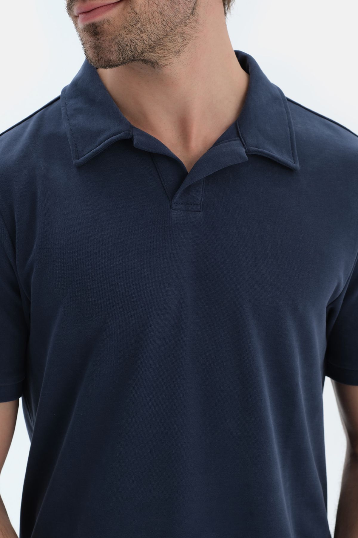 Dagi-Indigo Polo Collar Short Sleeve Modal Pique T-Shirt 5