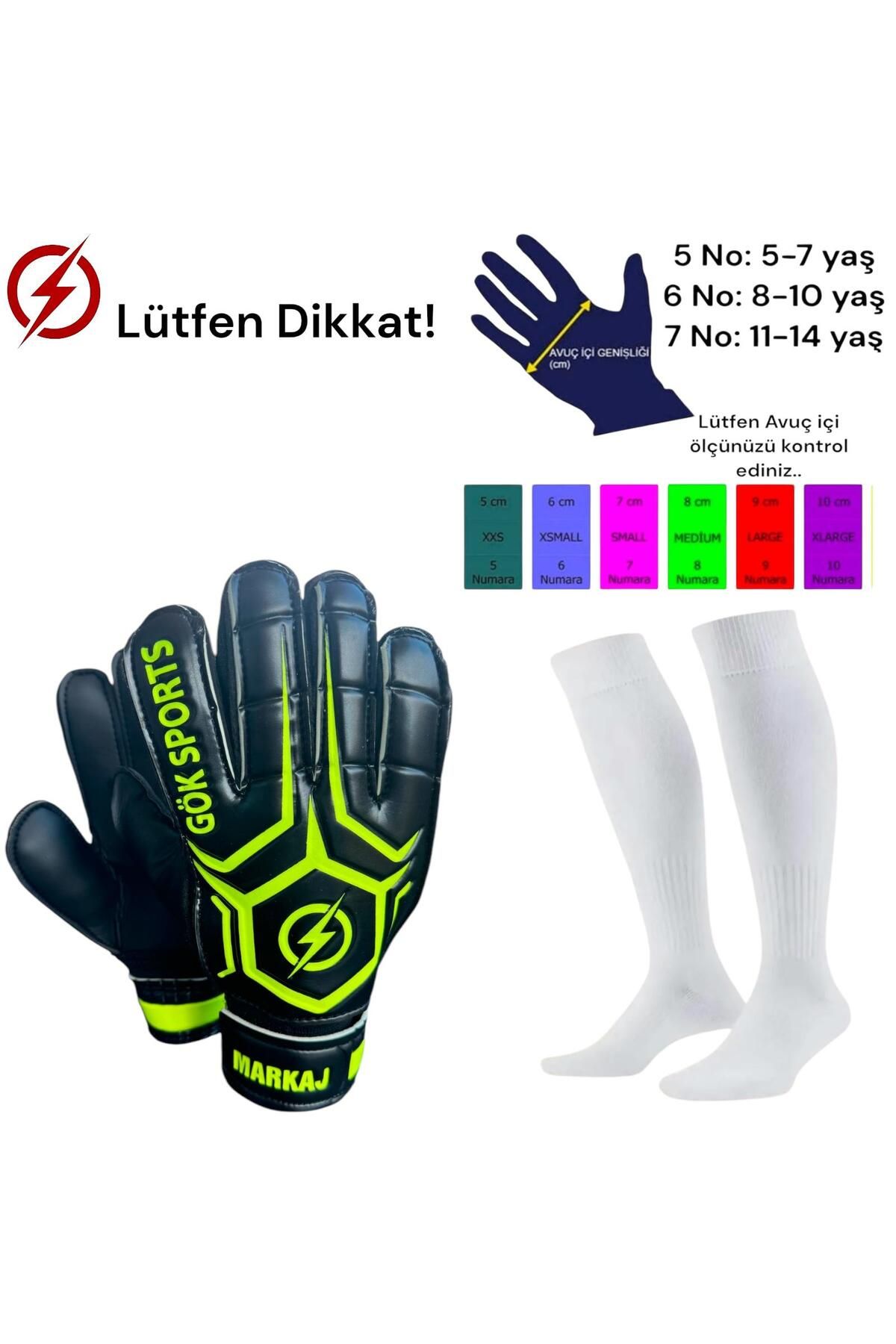 Gök Sports MARKAJ Yetişkin Kemikli Kaleci Eldiveni Futbol Çorabı Bilek Bandajlı Parmak Destekli Eldiven 8-9-10