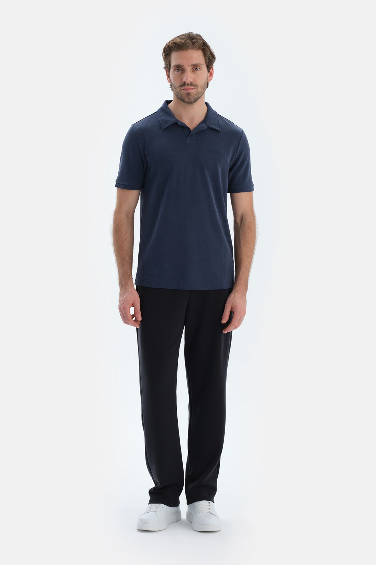 Dagi-Indigo Polo Collar Short Sleeve Modal Pique T-Shirt 3