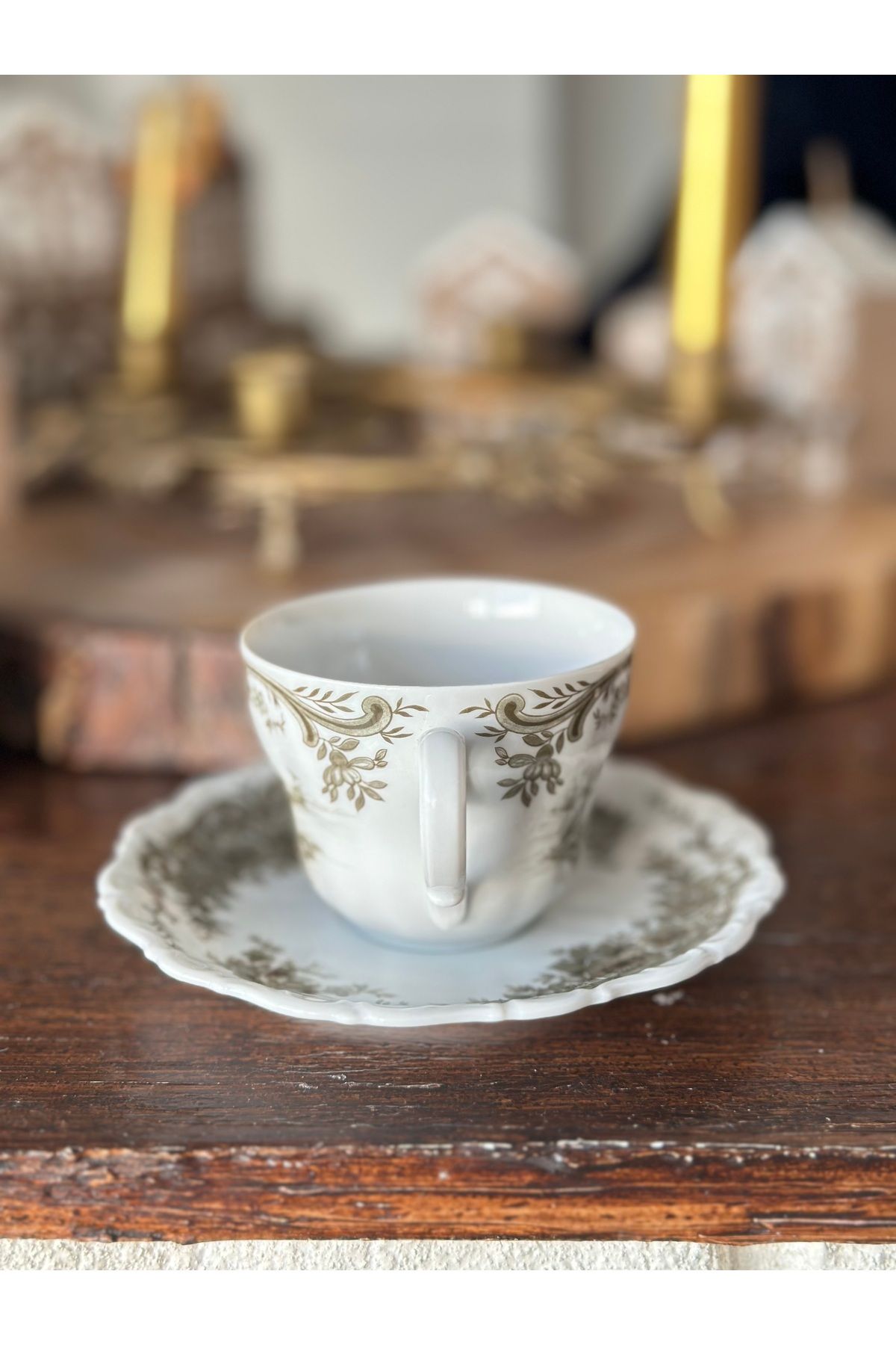 Bavaria-Antique Porcelain Bavaria Stamped Castle Patterned Brown Dark Green Teacup 2