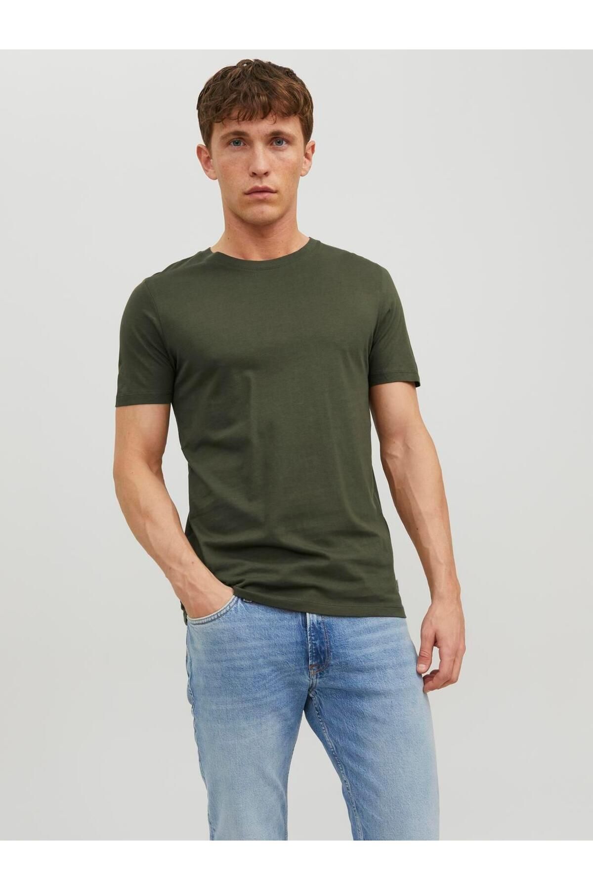 تی شرت سبز مردانه Jack Jones یقه O neck Noos Jjeorganic Basic 12156101 Jack & Jones